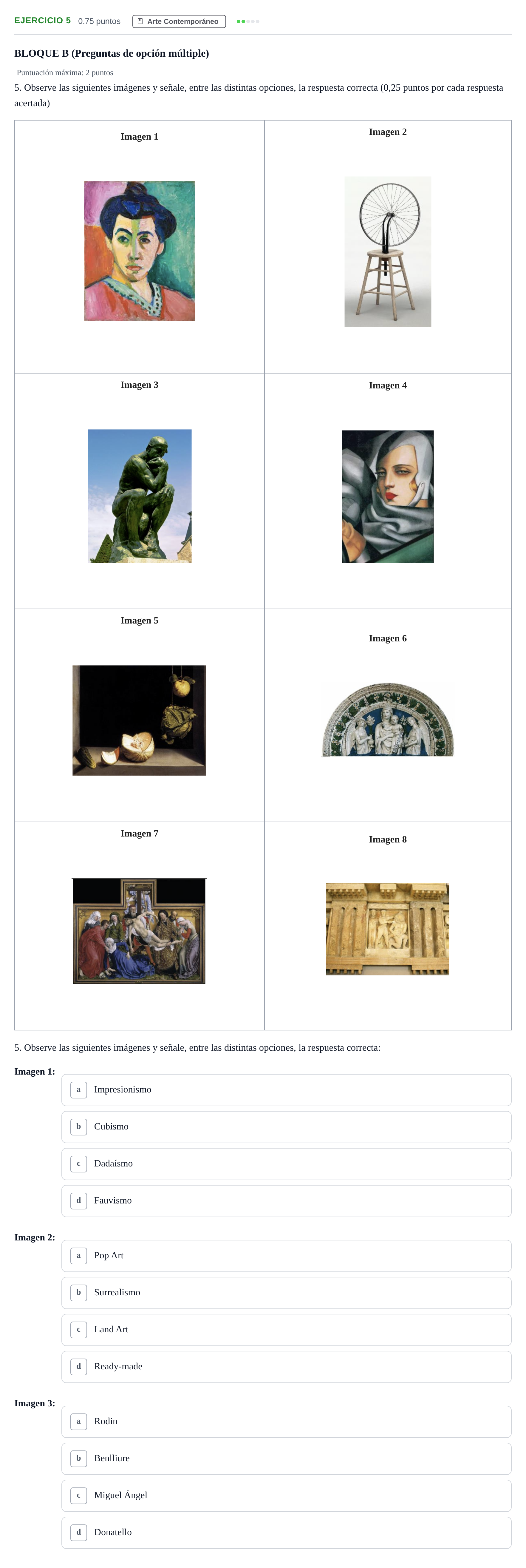 Enunciado: Ejercicio 5 - Arte Contemporáneo · Fundamentos Artísticos PAU Andalucía Extraordinaria Titular 2024