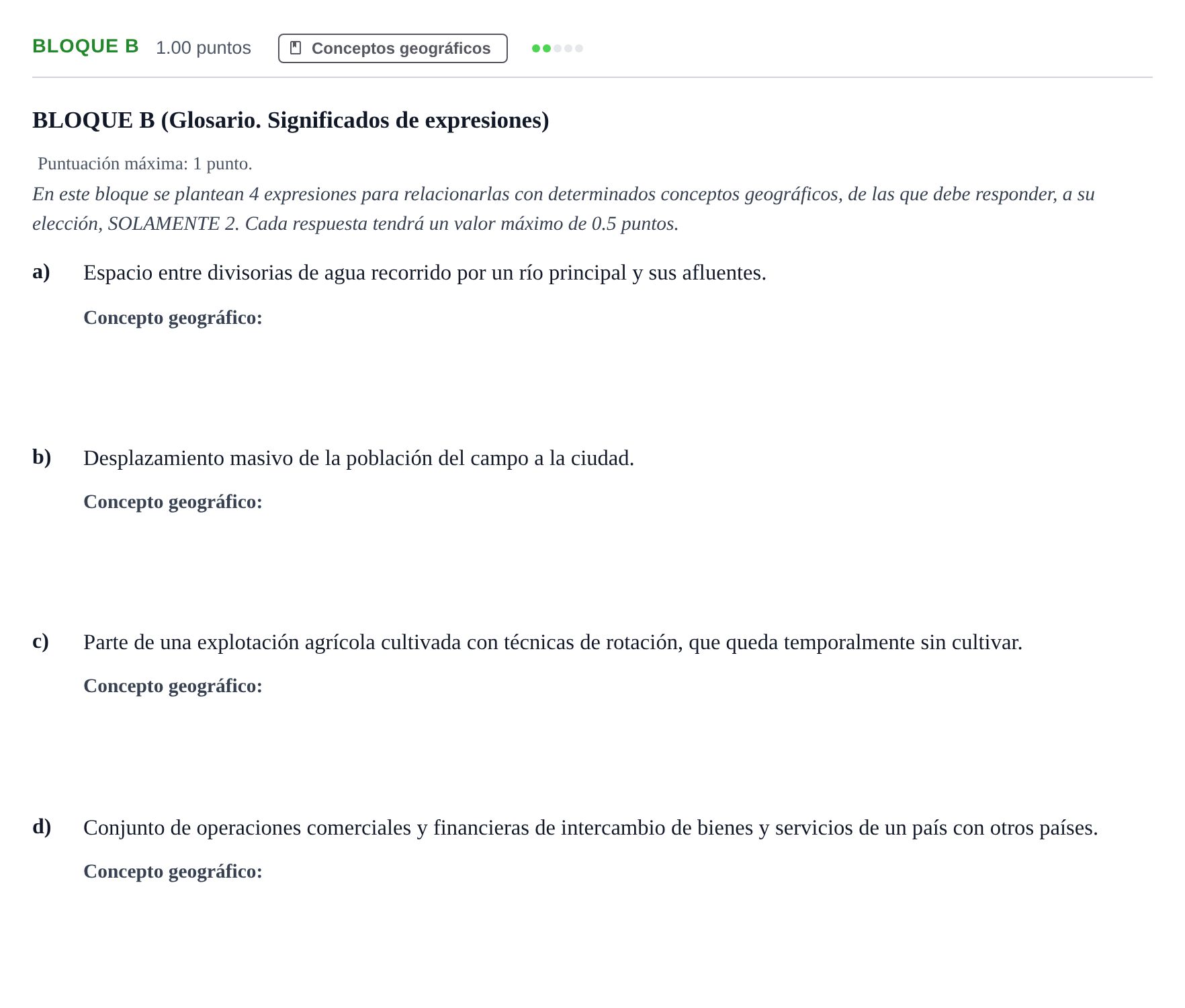 Enunciado: Bloque B · Geografía PAU Andalucía Extraordinaria Reserva 2024