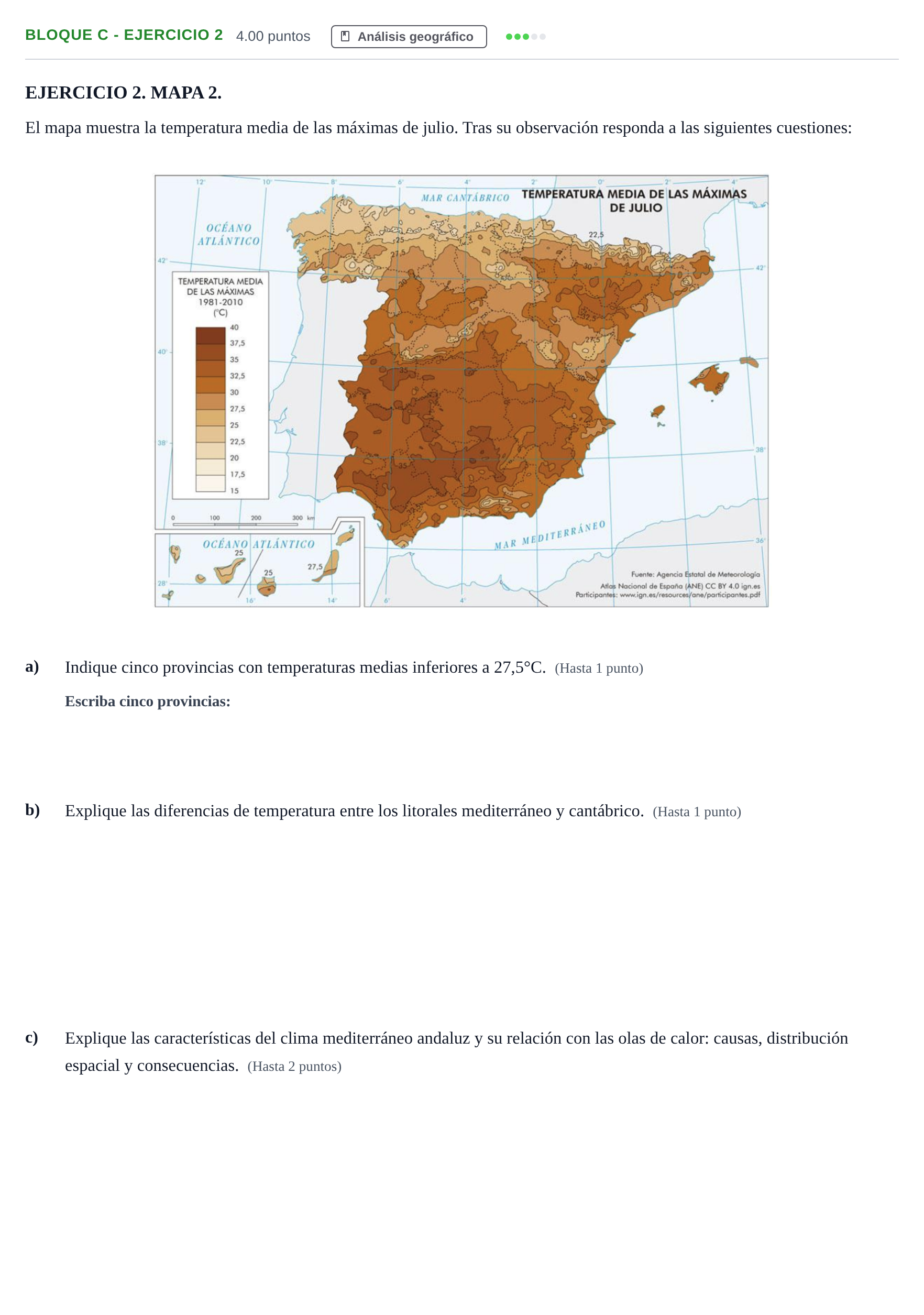 Enunciado: Bloque C - Ejercicio 2 · Geografía PAU Andalucía Extraordinaria Reserva 2024