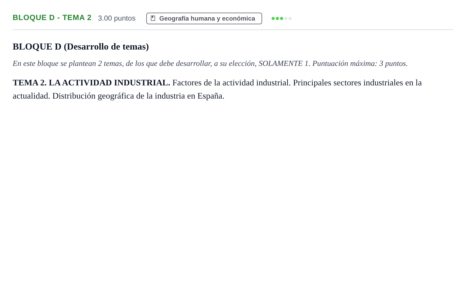 Enunciado: Bloque D - Tema 2 · Geografía PAU Andalucía Extraordinaria Reserva 2024