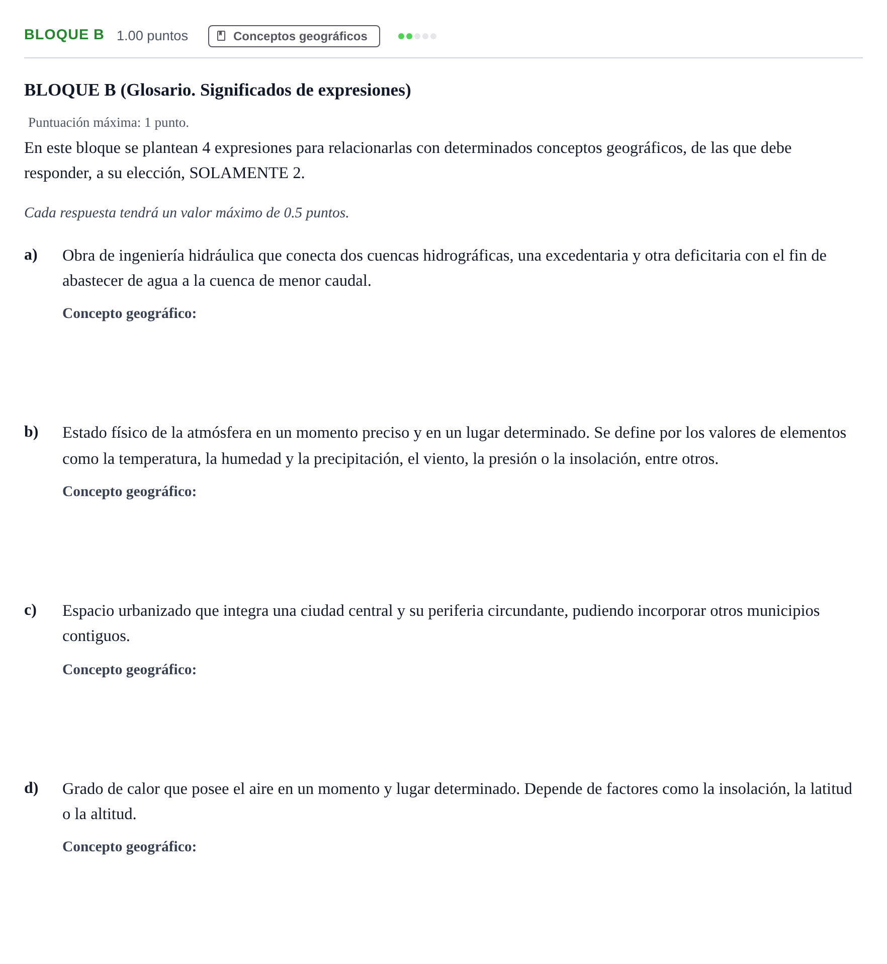 Enunciado: Bloque B · Geografía PAU Andalucía Extraordinaria Suplente 2024