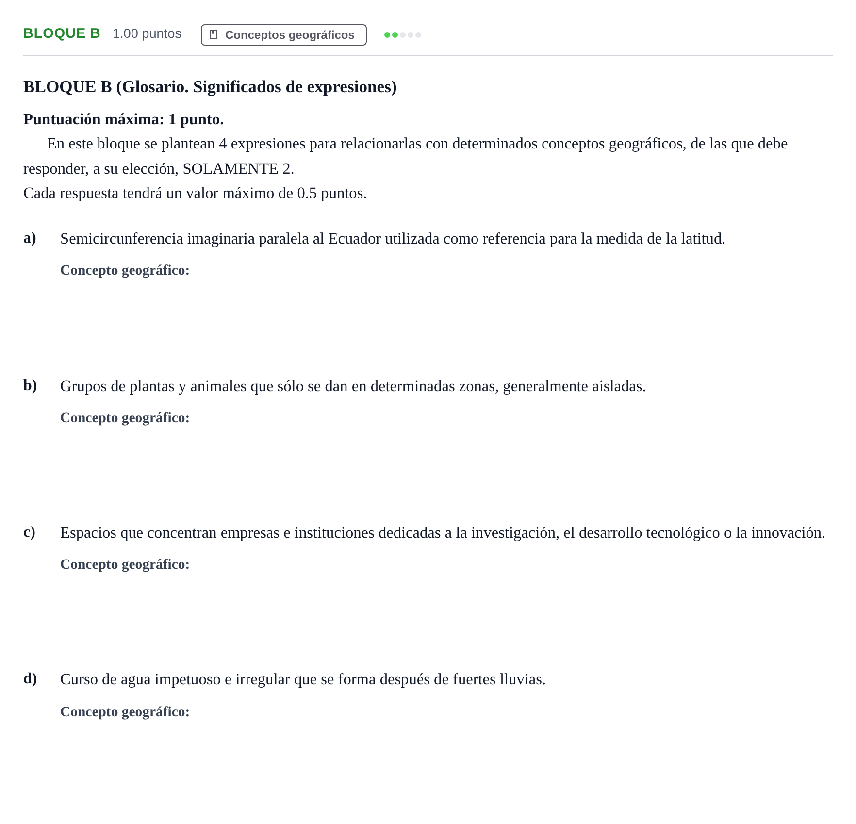 Enunciado: Bloque B · Geografía PAU Andalucía Extraordinaria Titular 2024