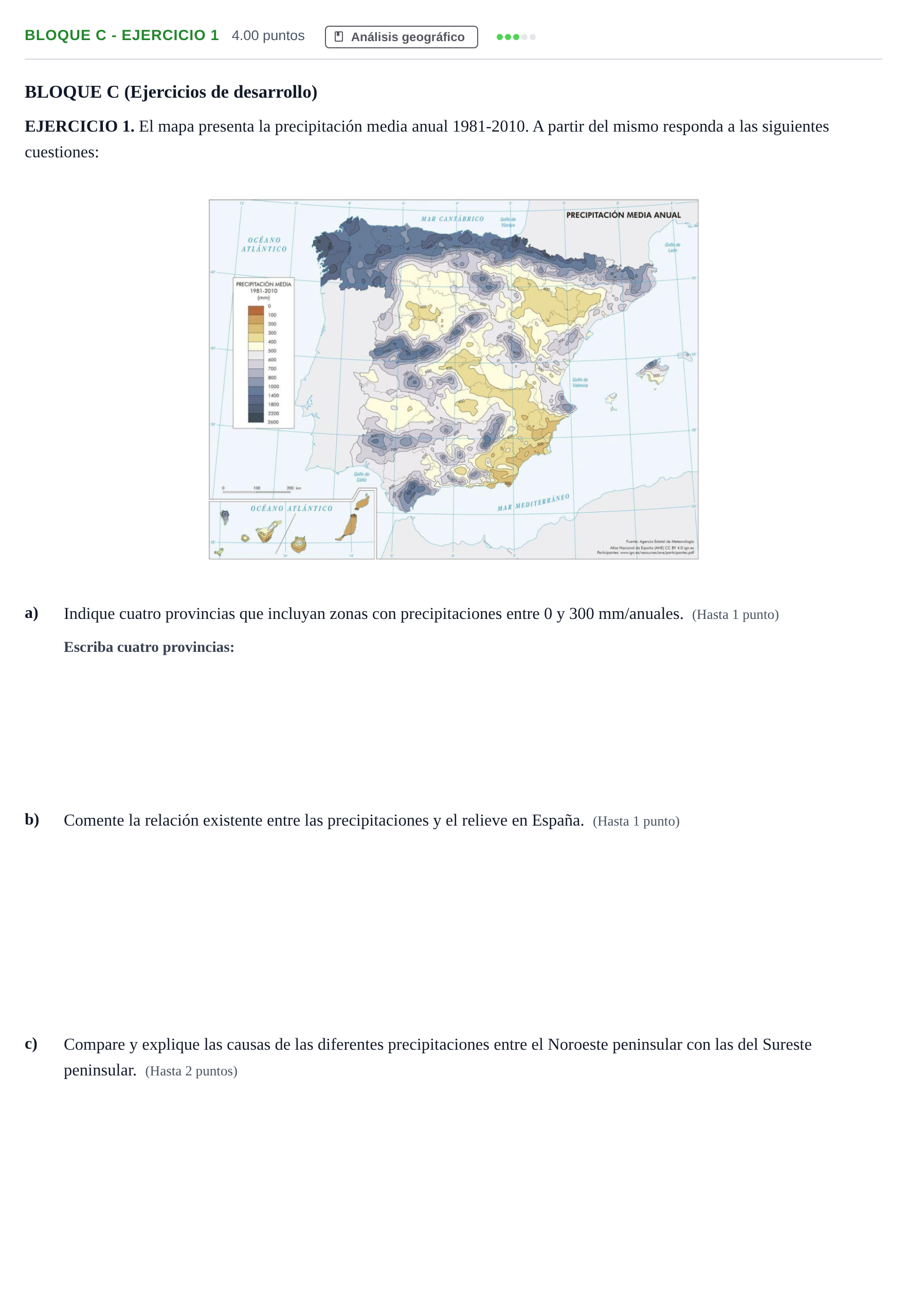 Enunciado: Bloque C - Ejercicio 1 · Geografía PAU Andalucía Extraordinaria Titular 2024
