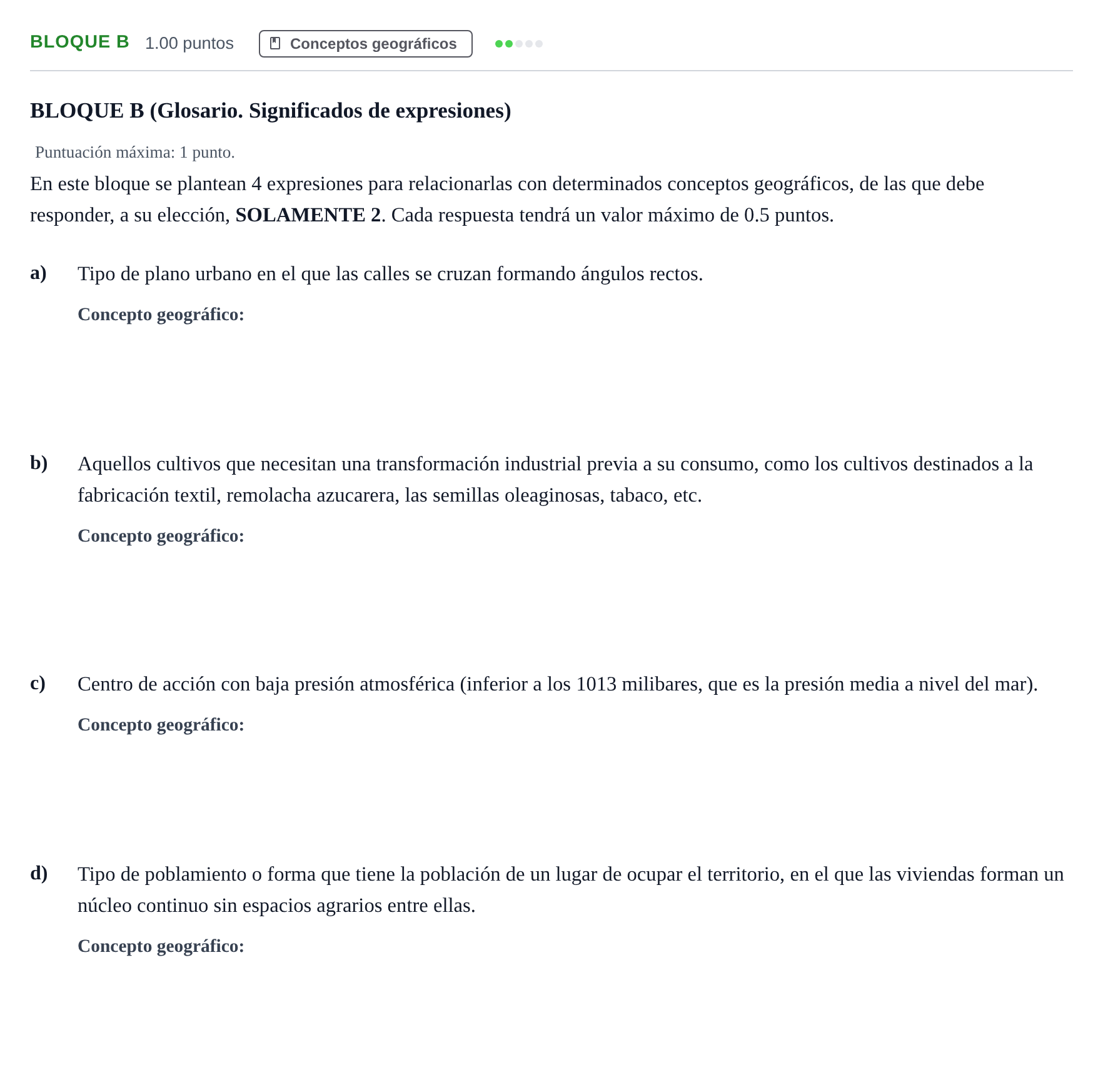 Enunciado: Bloque B · Geografía PAU Andalucía Ordinaria Reserva 2024