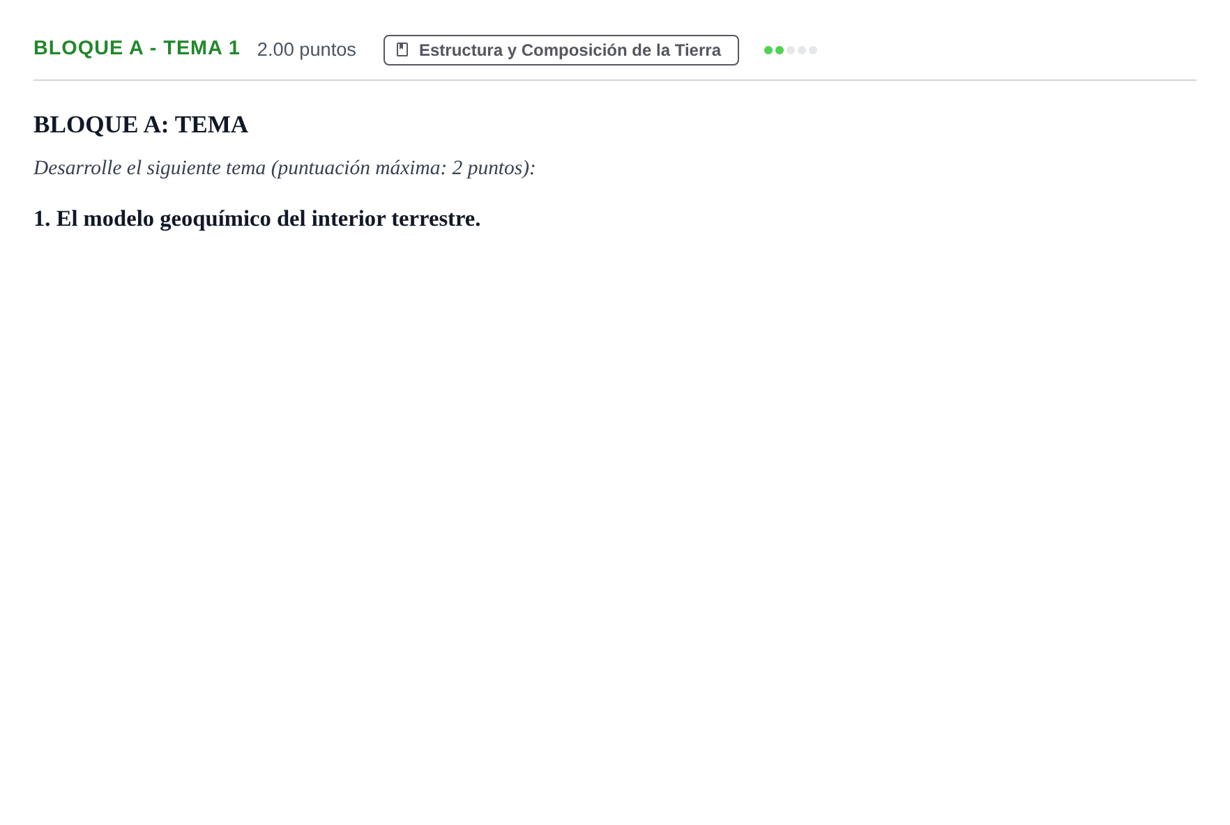 Enunciado: Bloque A - Tema 1 · Geología PAU Andalucía Extraordinaria Suplente 2024