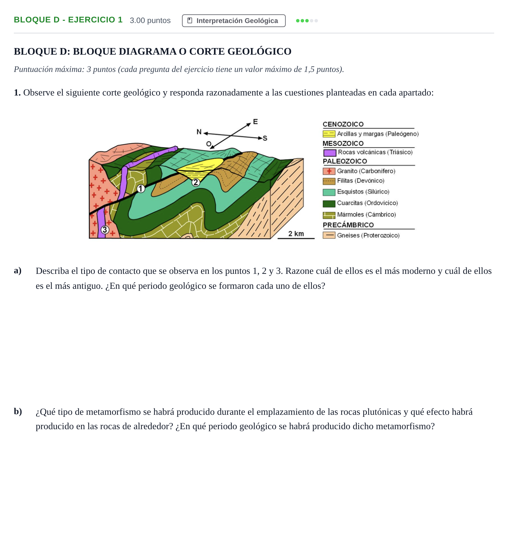 Enunciado: Bloque D - Ejercicio 1 · Geología PAU Andalucía Extraordinaria Suplente 2024