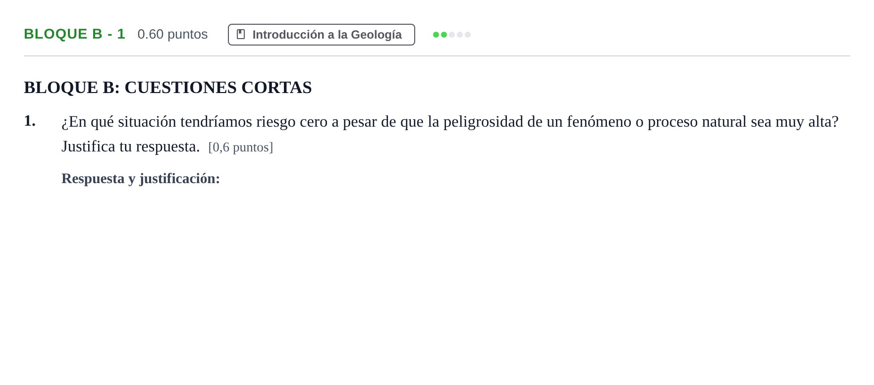 Enunciado: Bloque B - 1 · Geología PAU Andalucía Ordinaria Suplente 2024
