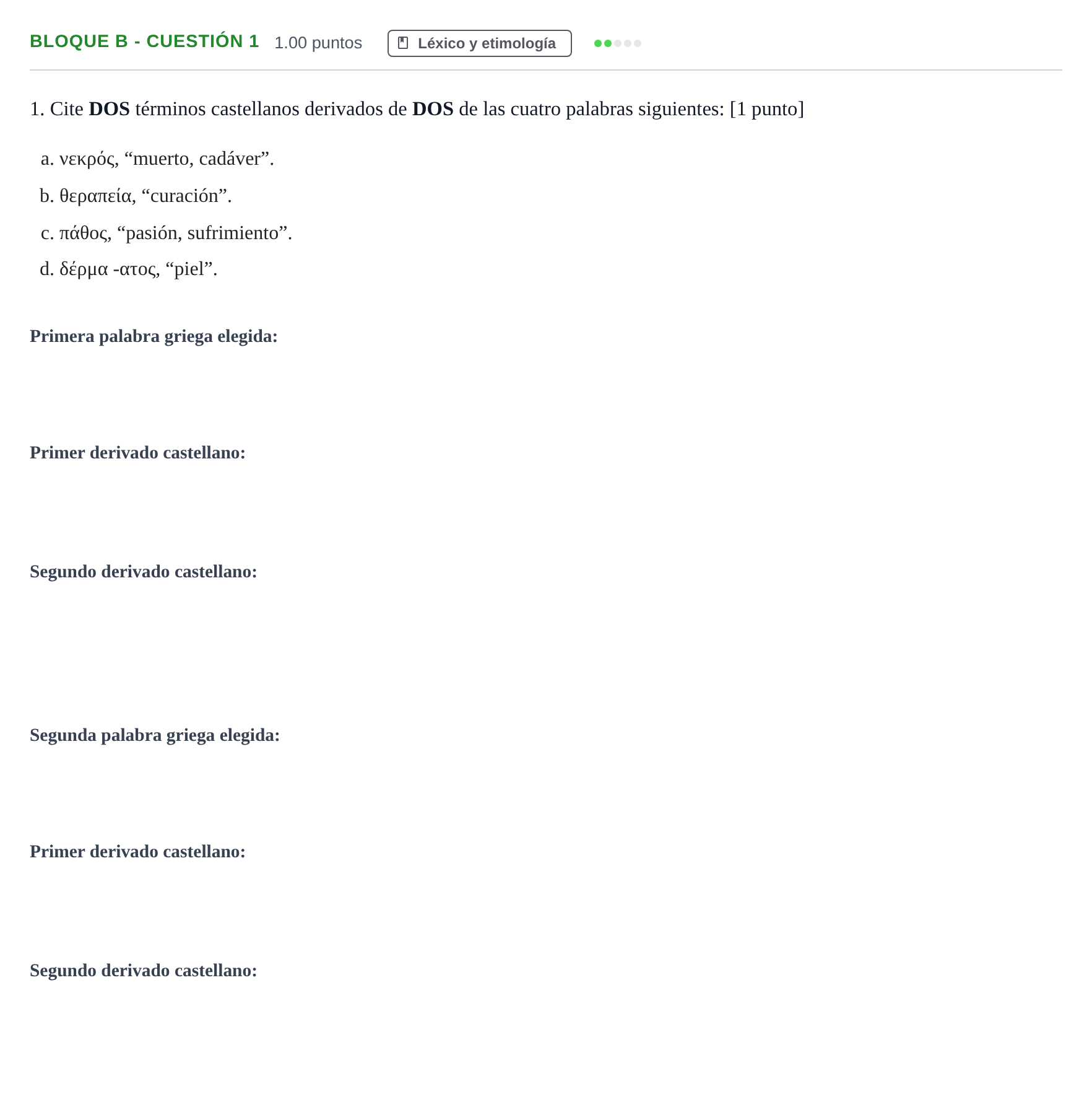 Enunciado: Bloque B - Cuestión 1 · Griego II PAU Andalucía Extraordinaria Reserva 2024