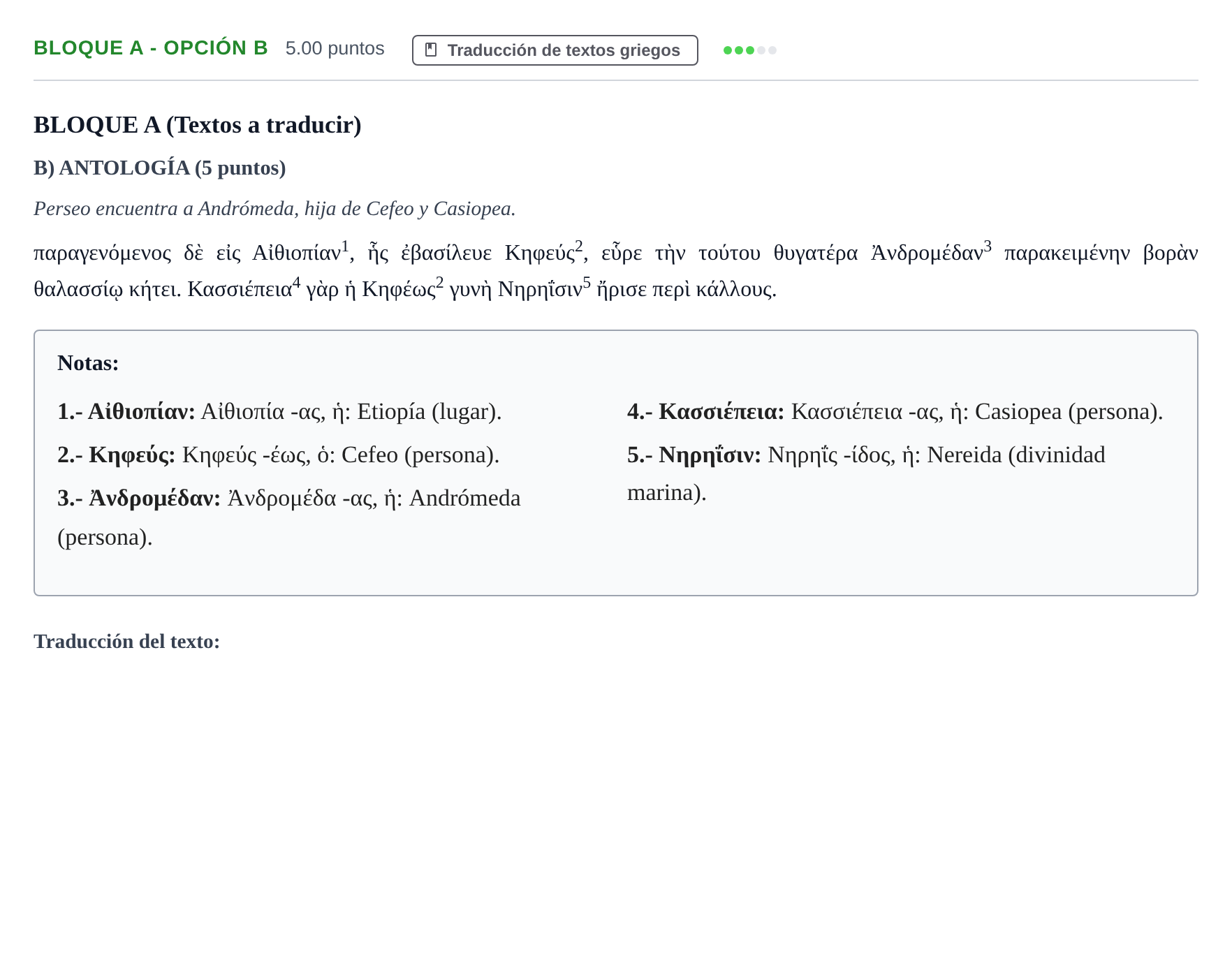 Enunciado: Bloque A - Opción B · Griego II PAU Andalucía Extraordinaria Titular 2024