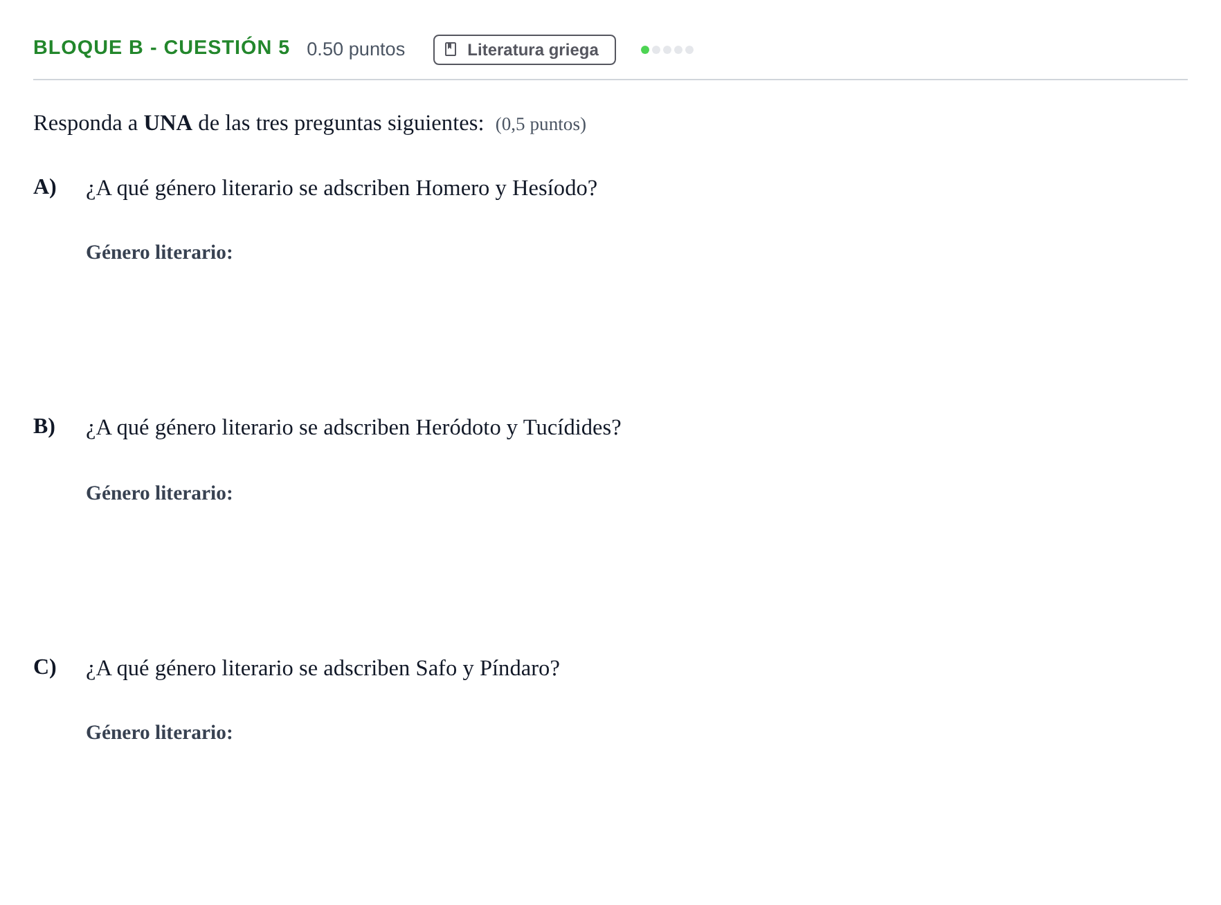 Enunciado: Bloque B - Cuestión 5 · Griego II PAU Andalucía Ordinaria Suplente 2024