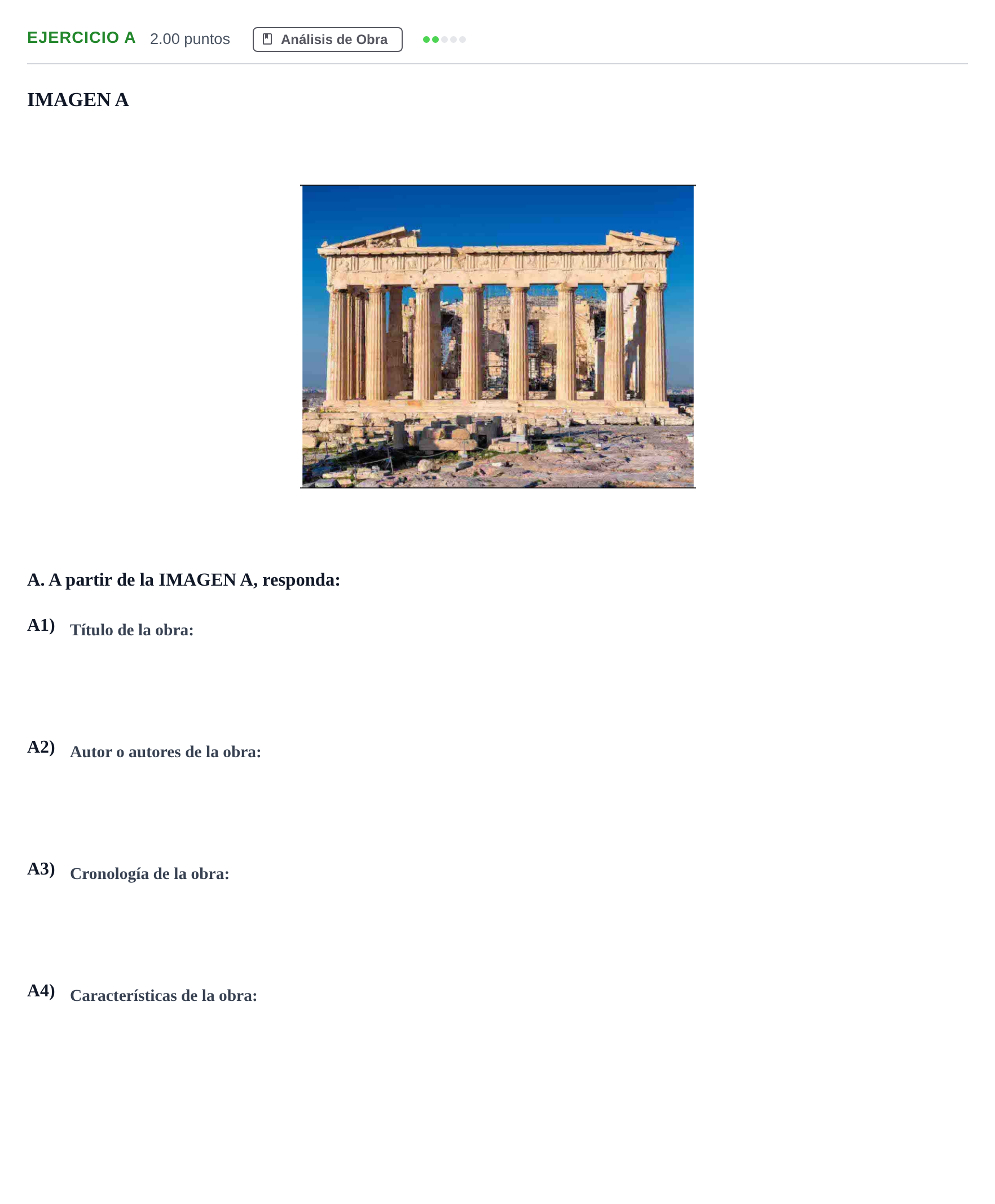Enunciado: Ejercicio A · Historia del Arte PAU Andalucía Extraordinaria Titular 2024