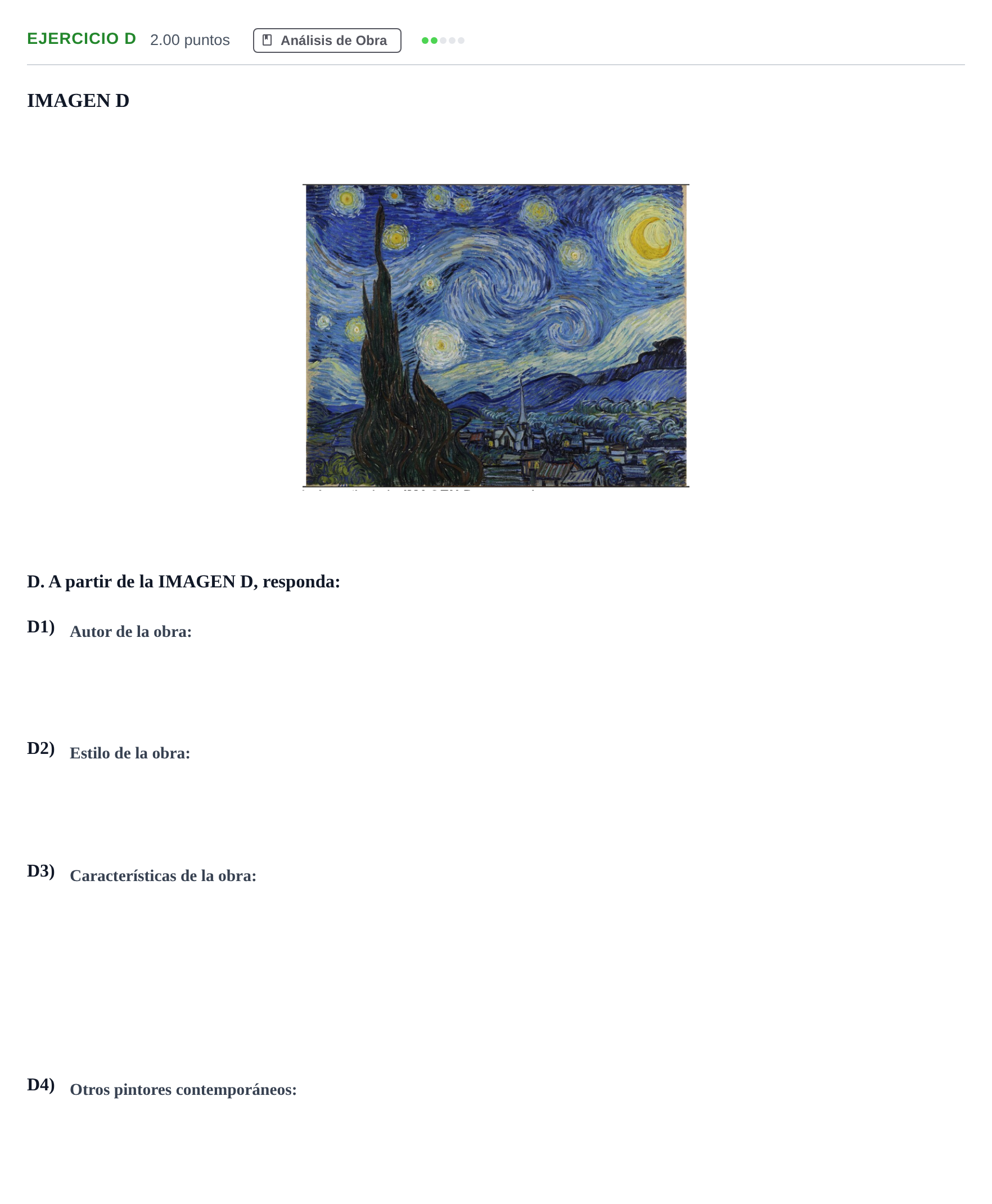 Enunciado: Ejercicio D · Historia del Arte PAU Andalucía Extraordinaria Titular 2024