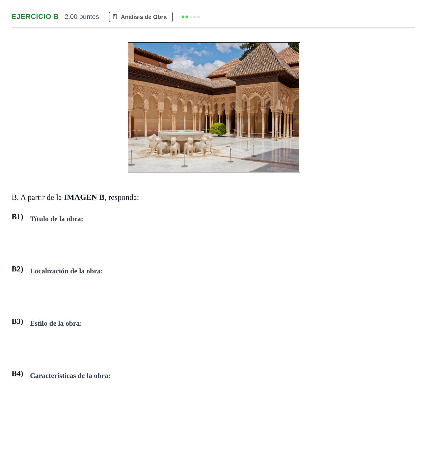 Enunciado: Ejercicio B · Historia del Arte PAU Andalucía Ordinaria Reserva 2024