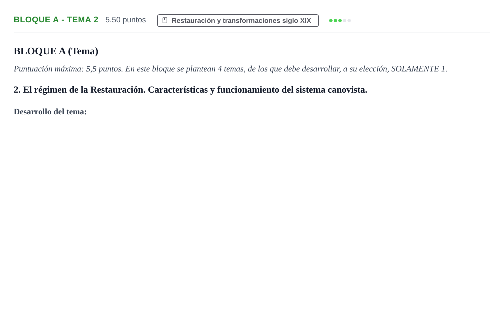 Enunciado: Bloque A - Tema 2 · Historia de España PAU Andalucía Extraordinaria Reserva 2024