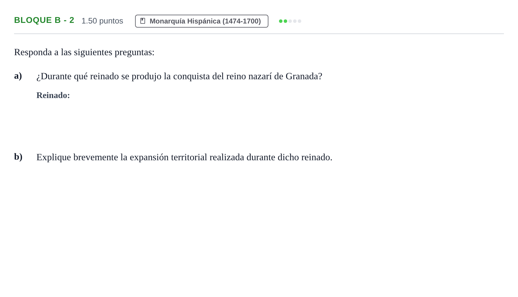 Enunciado: Bloque B - 2 · Historia de España PAU Andalucía Extraordinaria Suplente 2024