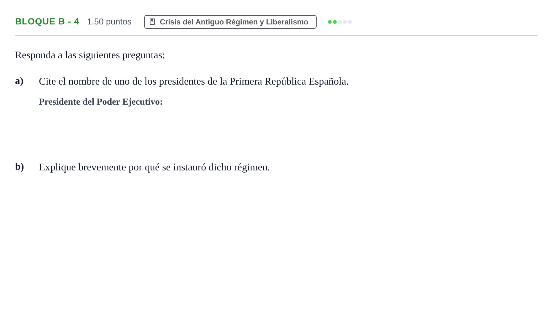 Enunciado: Bloque B - 4 · Historia de España PAU Andalucía Extraordinaria Suplente 2024