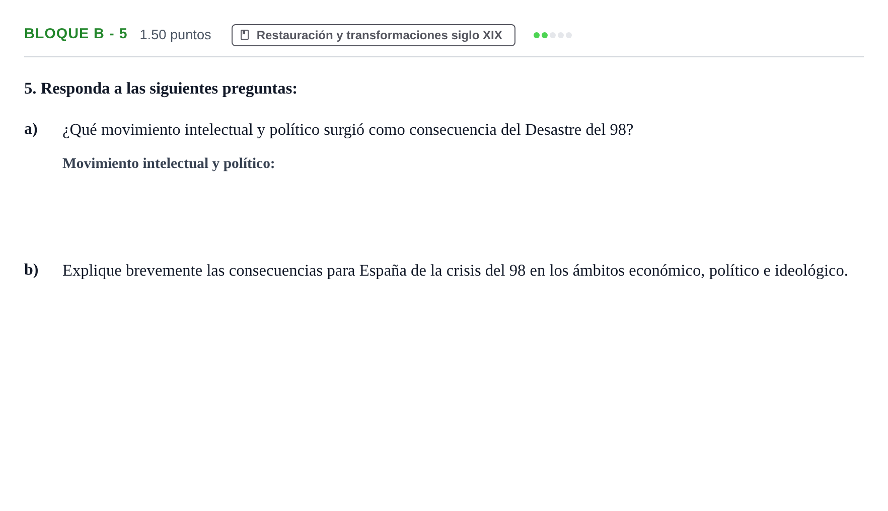 Enunciado: Bloque B - 5 · Historia de España PAU Andalucía Extraordinaria Suplente 2024