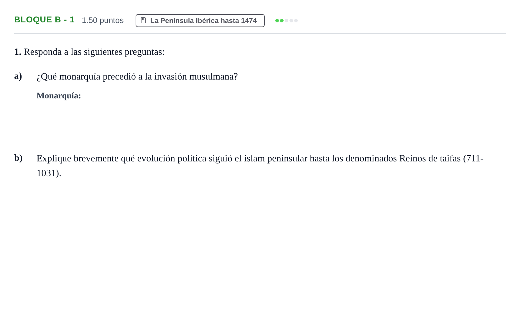 Enunciado: Bloque B - 1 · Historia de España PAU Andalucía Extraordinaria Titular 2024