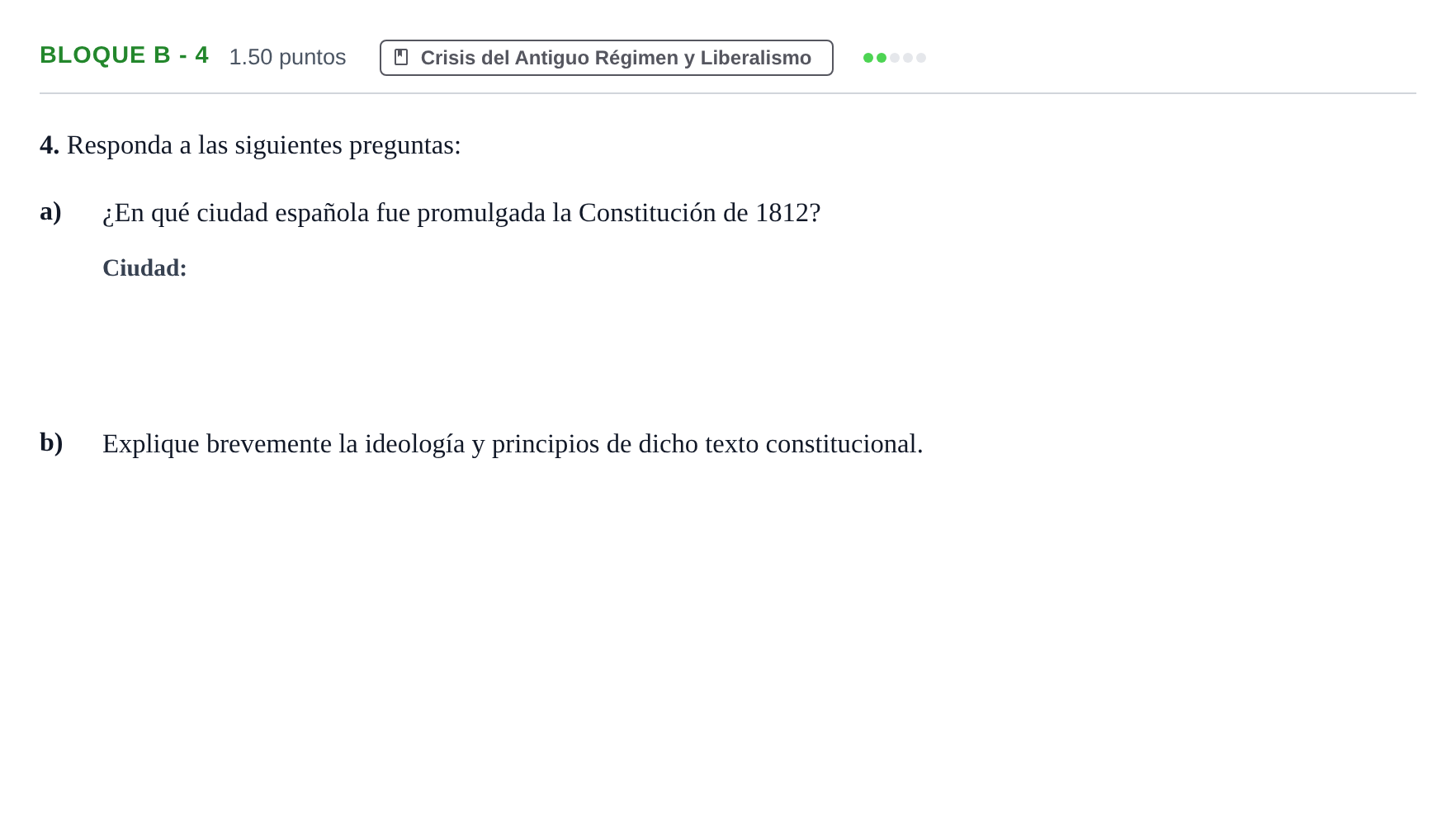 Enunciado: Bloque B - 4 · Historia de España PAU Andalucía Extraordinaria Titular 2024