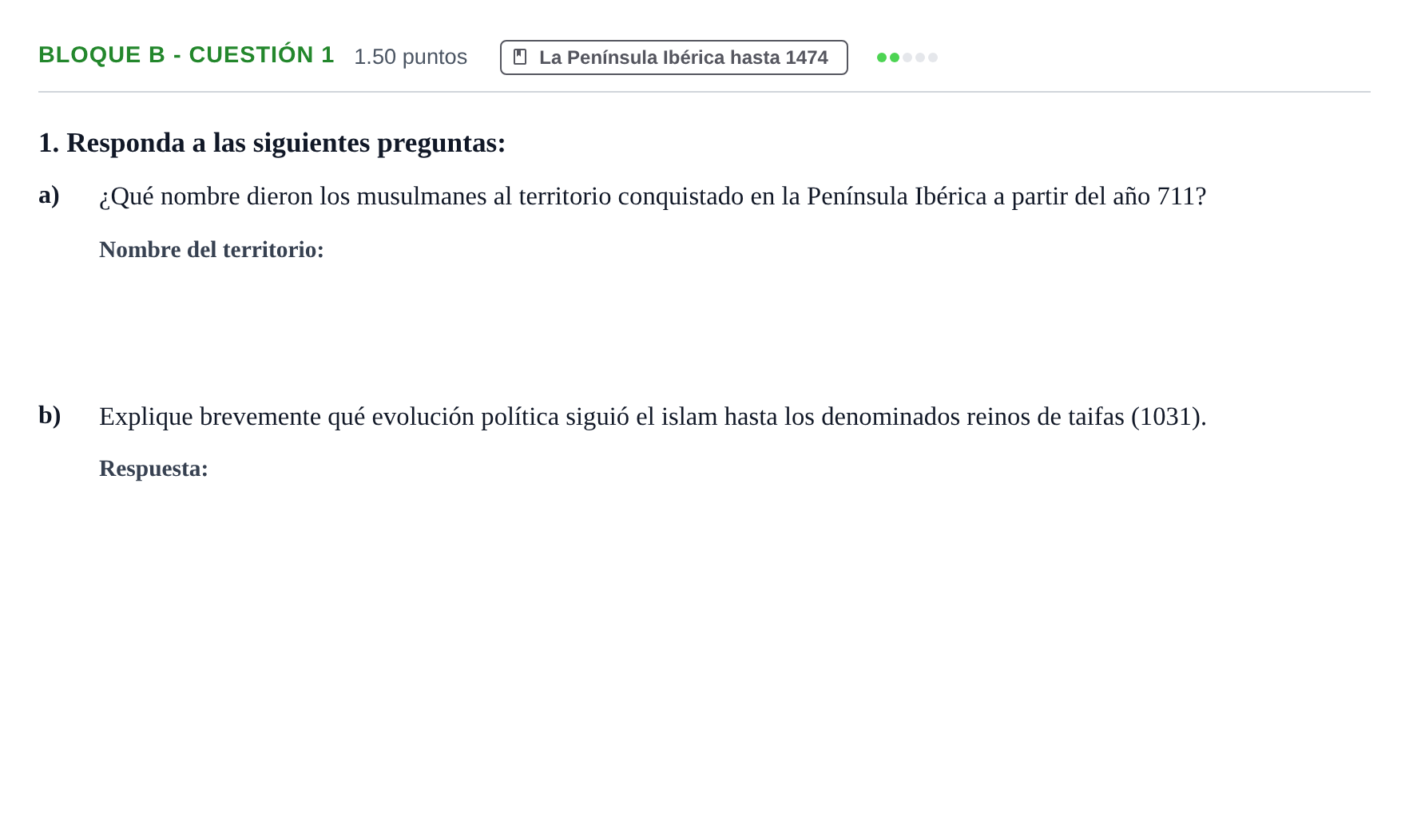 Enunciado: Bloque B - Cuestión 1 · Historia de España PAU Andalucía Ordinaria Suplente 2024