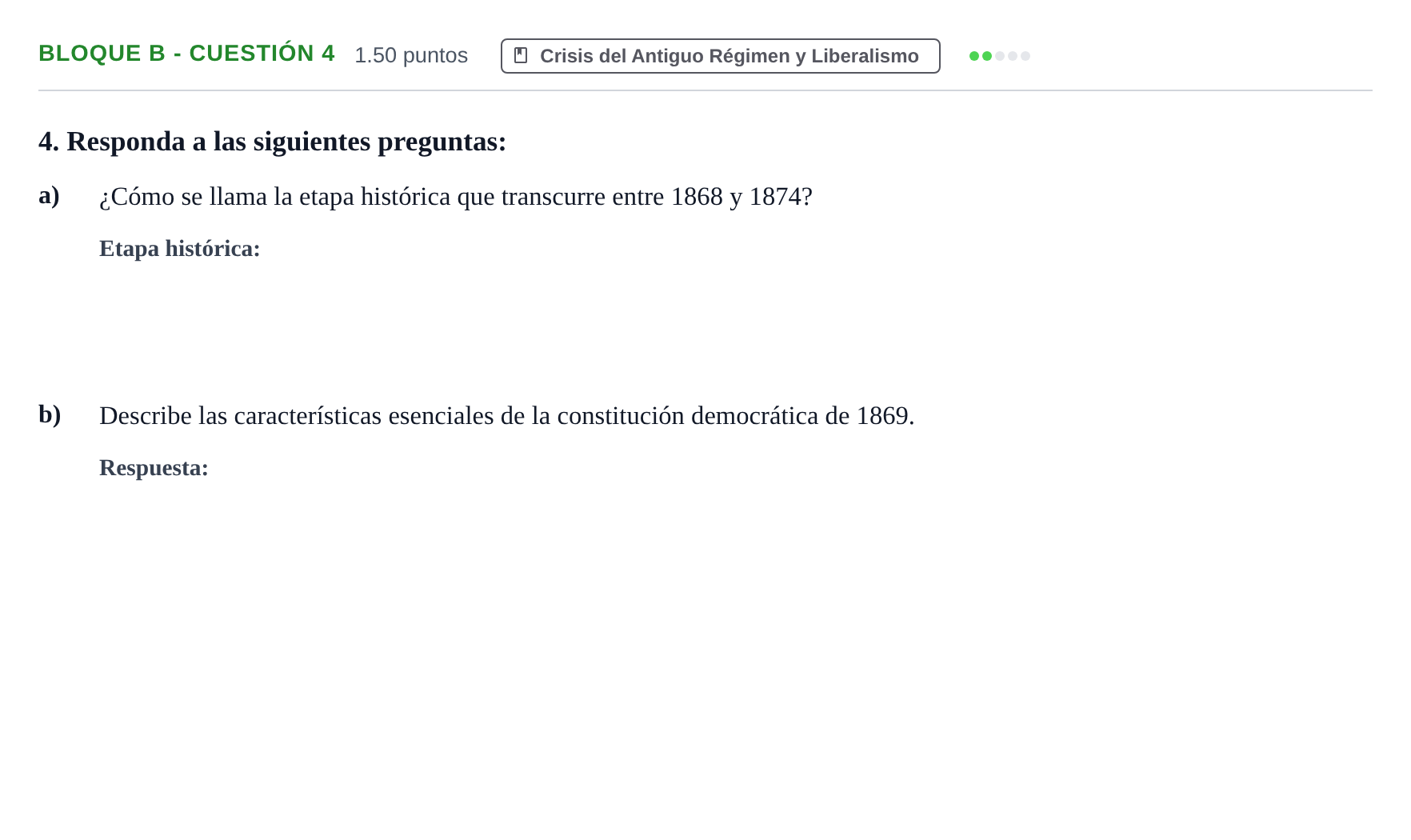 Enunciado: Bloque B - Cuestión 4 · Historia de España PAU Andalucía Ordinaria Suplente 2024