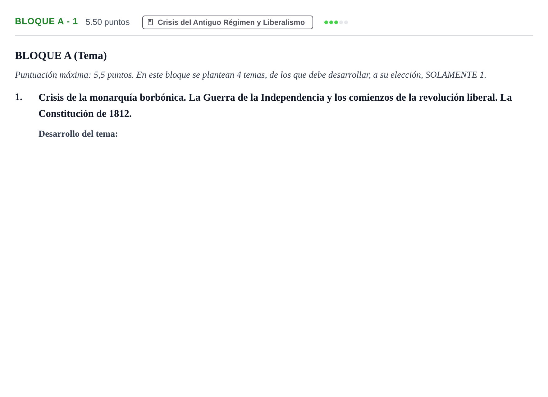 Enunciado: Bloque A - 1 · Historia de España PAU Andalucía Ordinaria Titular 2024