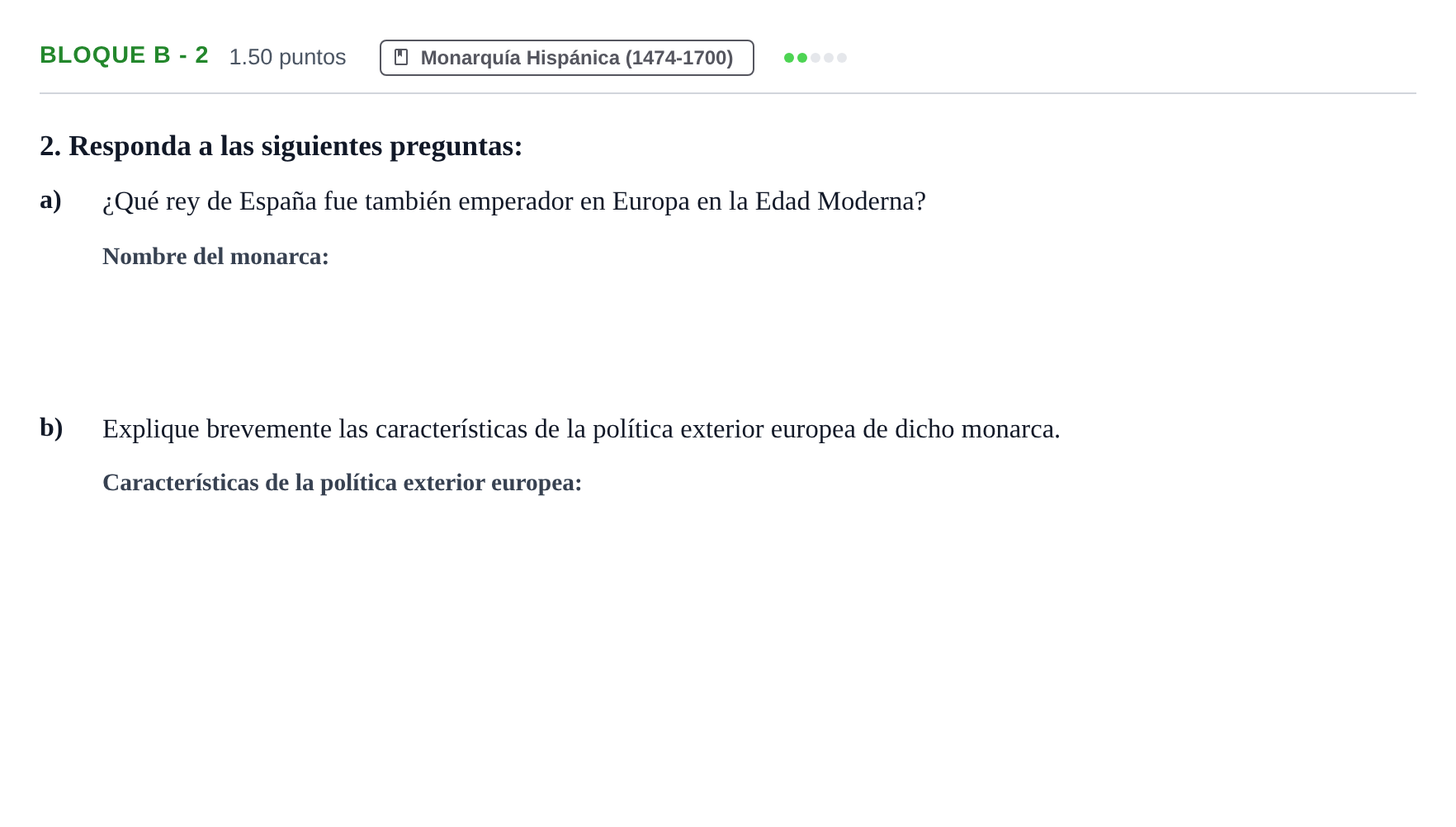 Enunciado: Bloque B - 2 · Historia de España PAU Andalucía Ordinaria Titular 2024