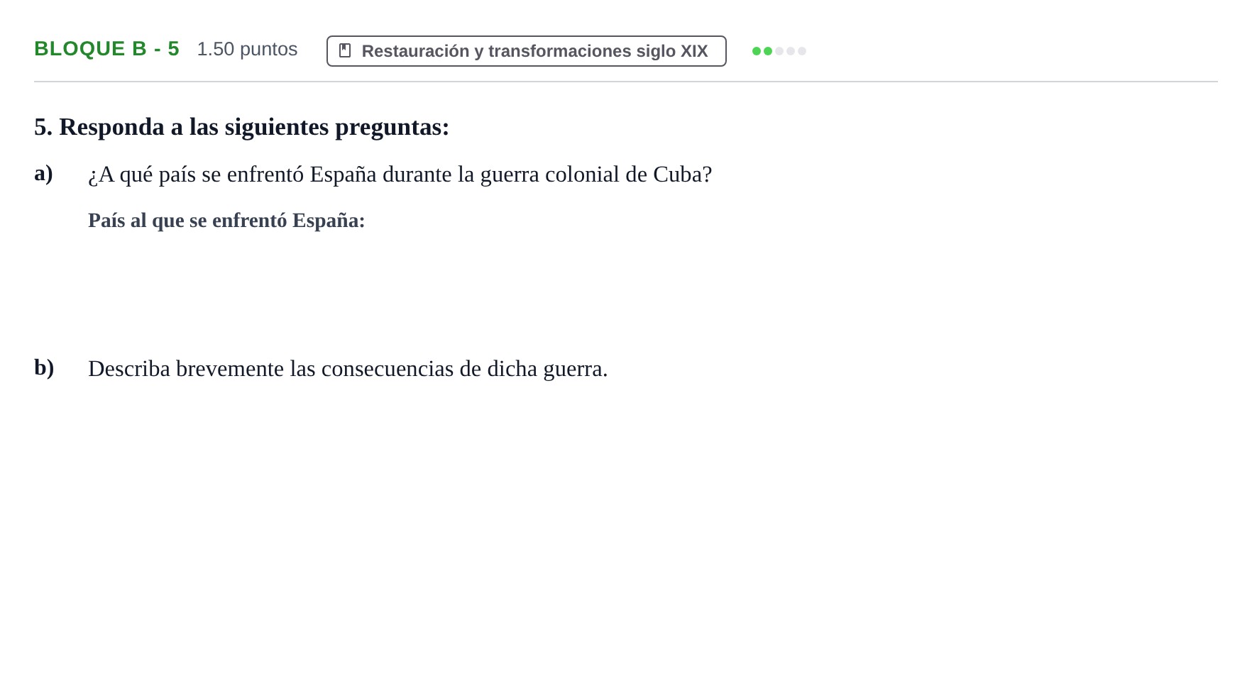 Enunciado: Bloque B - 5 · Historia de España PAU Andalucía Ordinaria Titular 2024
