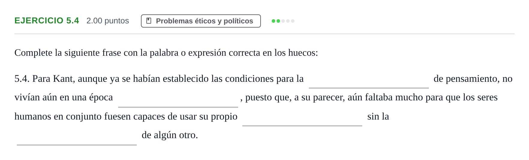 Enunciado: Ejercicio 5.4 · Historia de la Filosofía PAU Andalucía Extraordinaria Reserva 2024