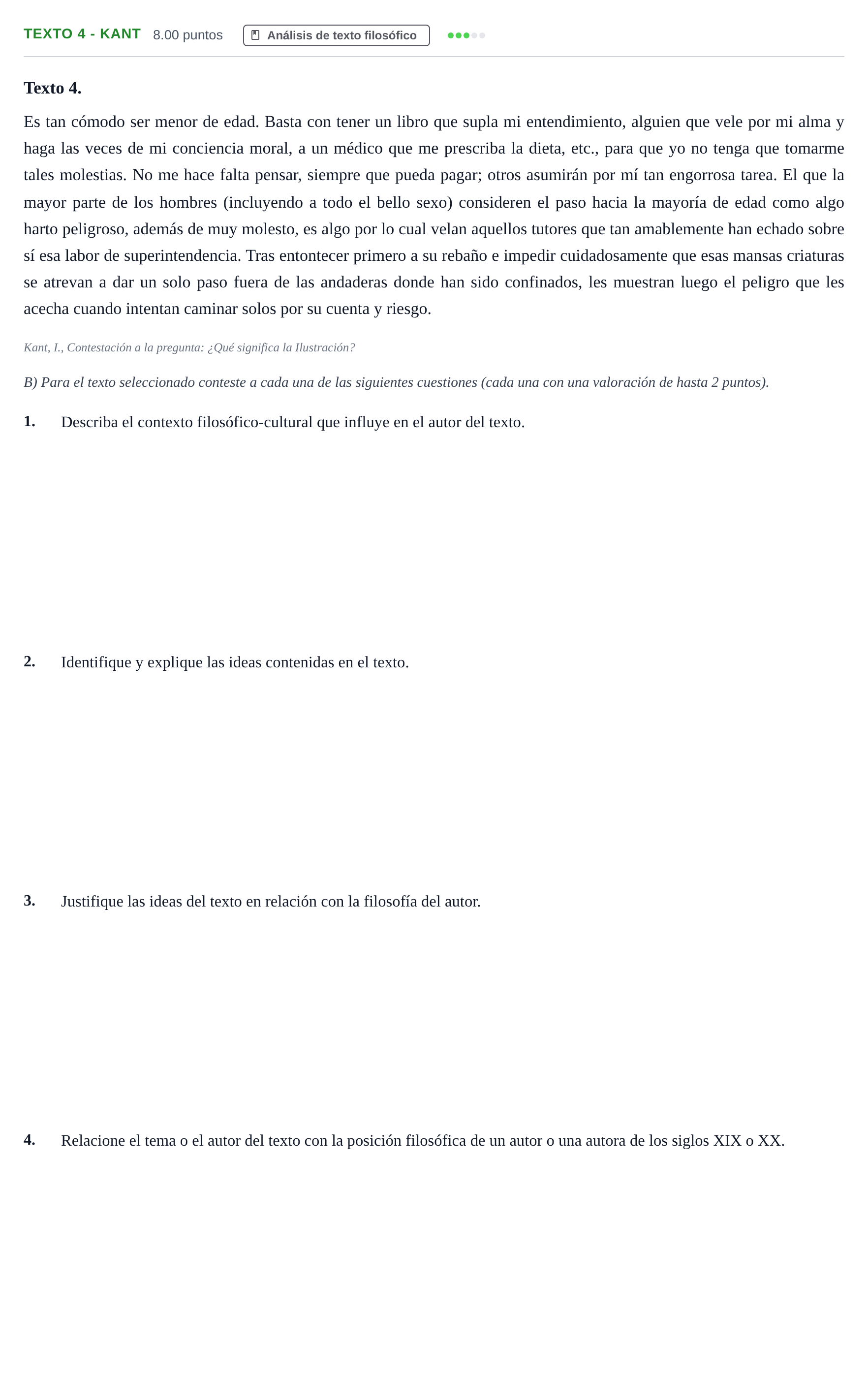 Enunciado: Ejercicio Texto 4 - Kant · Historia de la Filosofía PAU Andalucía Extraordinaria Reserva 2024