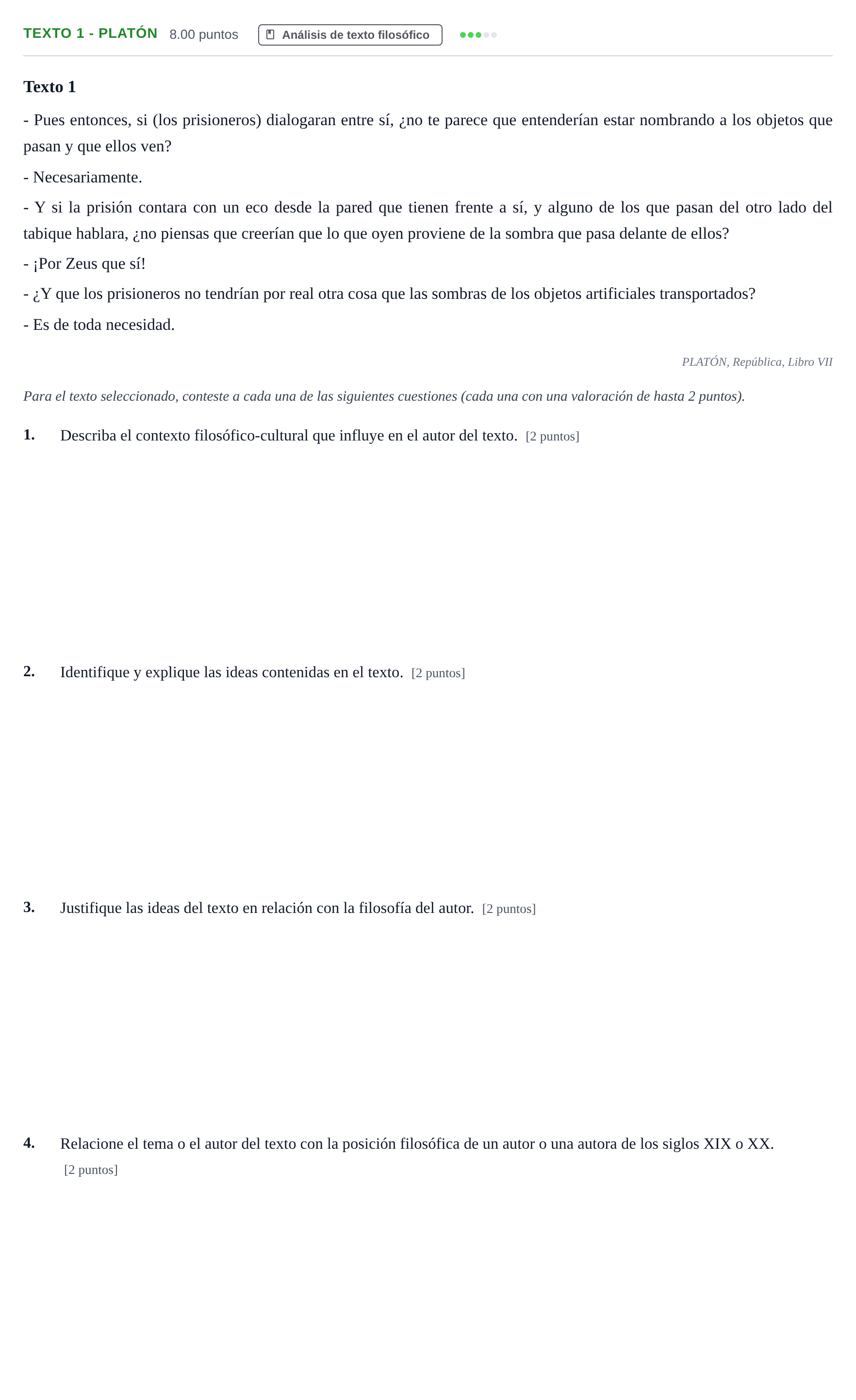 Enunciado: Ejercicio Texto 1 - Platón · Historia de la Filosofía PAU Andalucía Extraordinaria Suplente 2024