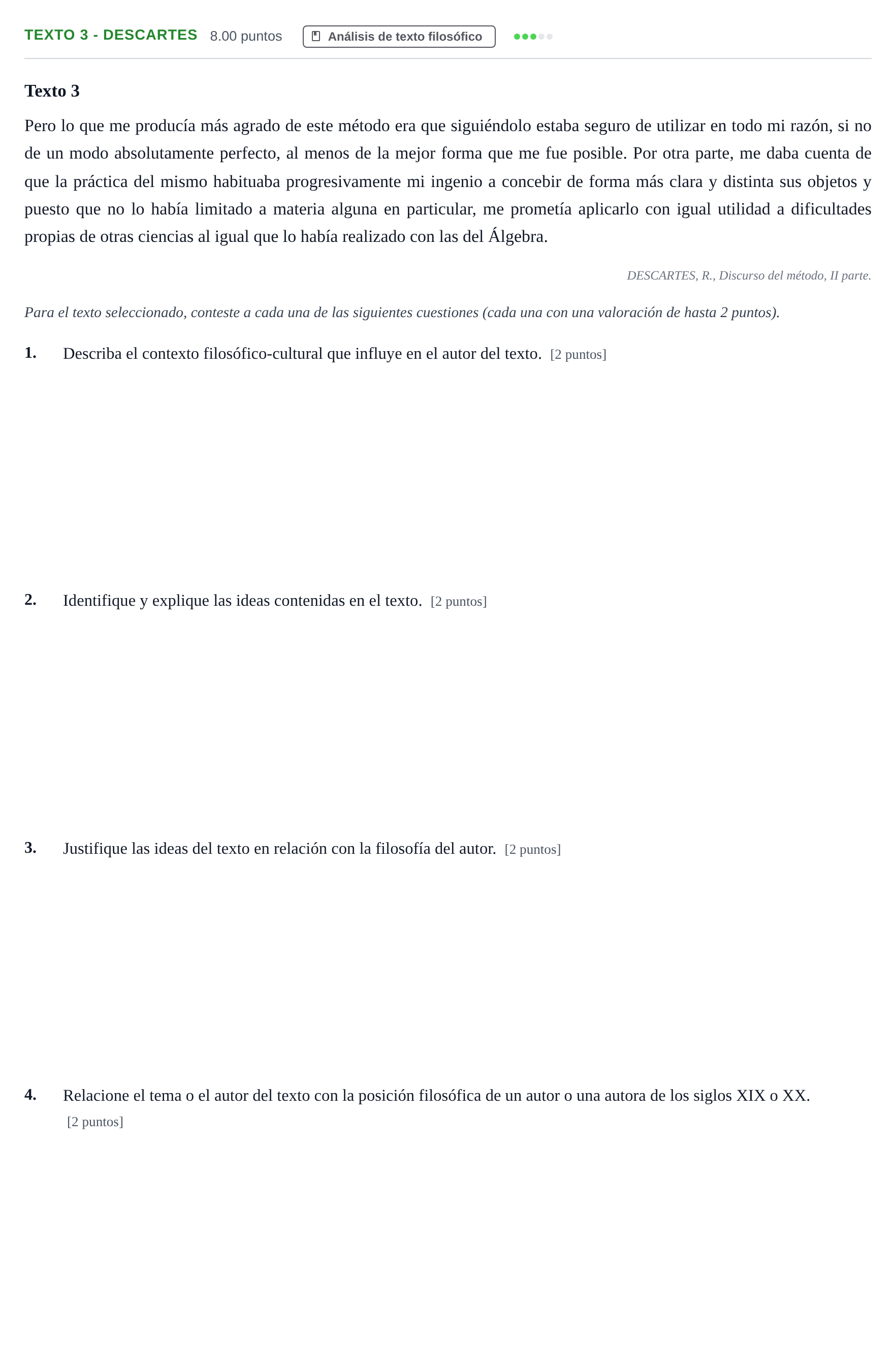 Enunciado: Ejercicio Texto 3 - Descartes · Historia de la Filosofía PAU Andalucía Extraordinaria Suplente 2024