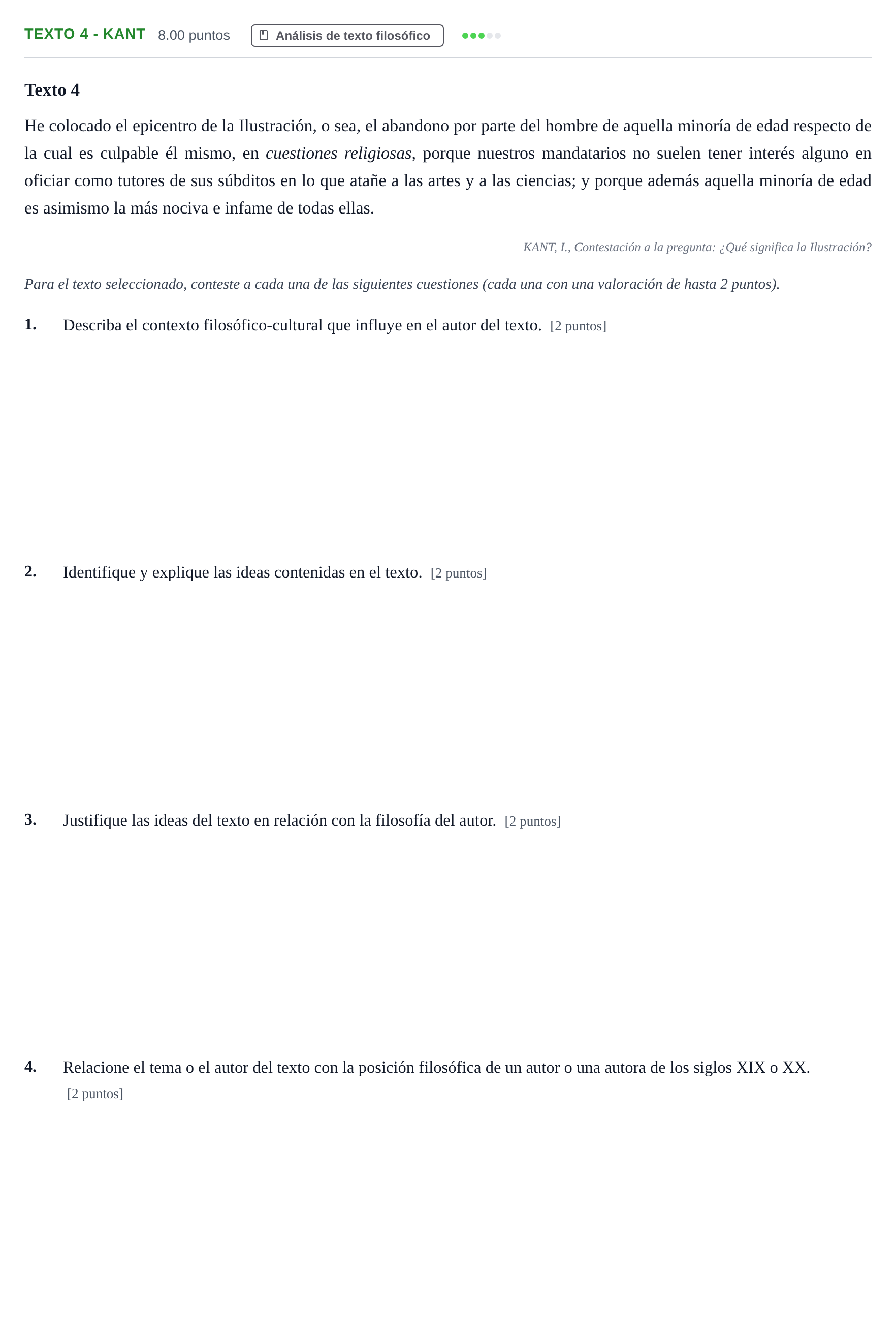 Enunciado: Ejercicio Texto 4 - Kant · Historia de la Filosofía PAU Andalucía Extraordinaria Suplente 2024