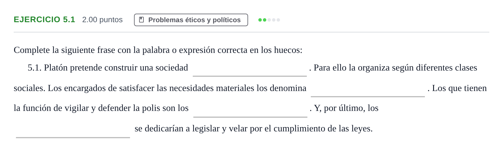 Enunciado: Ejercicio 5.1 · Historia de la Filosofía PAU Andalucía Extraordinaria Titular 2024