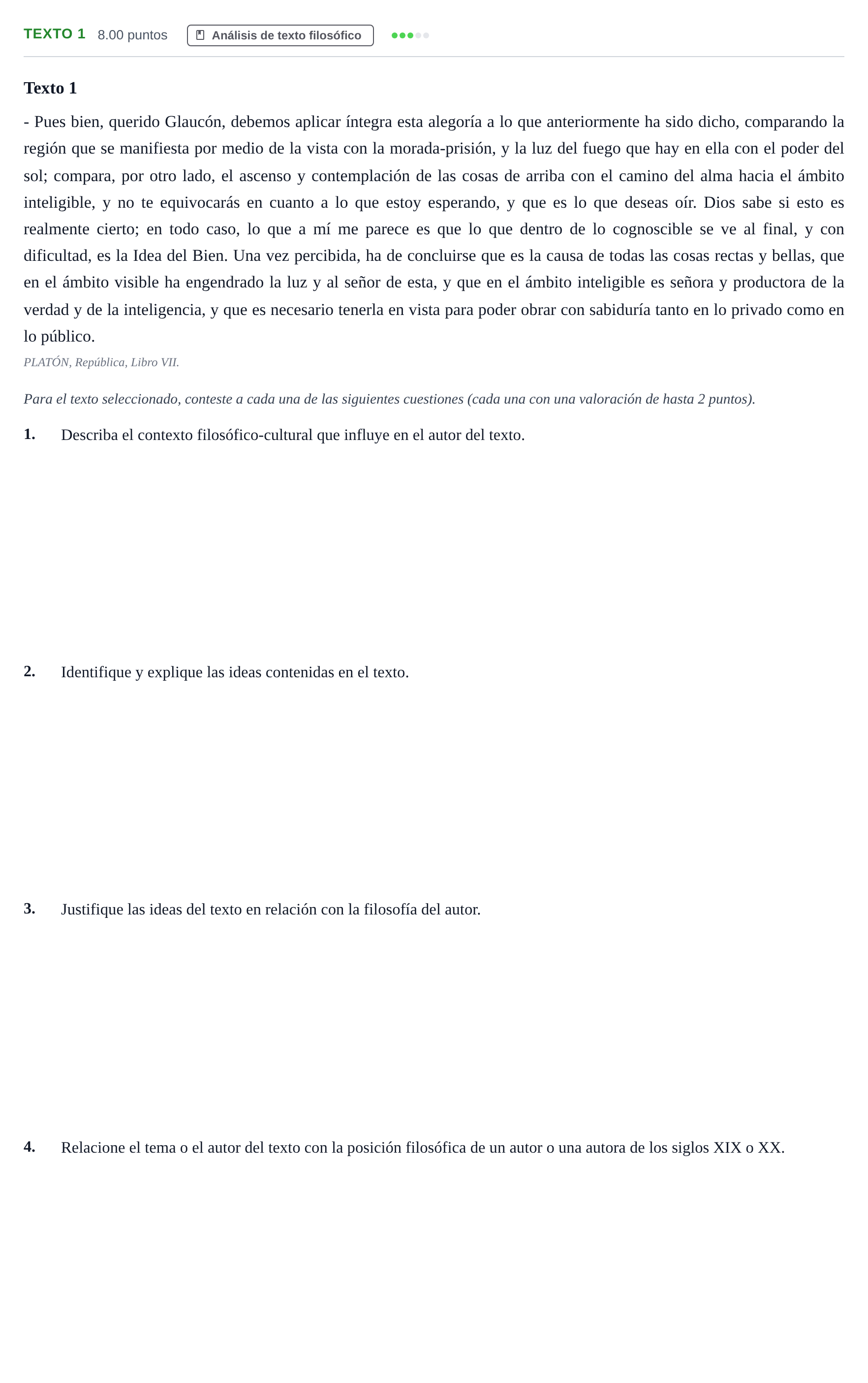 Enunciado: Ejercicio Texto 1 · Historia de la Filosofía PAU Andalucía Extraordinaria Titular 2024