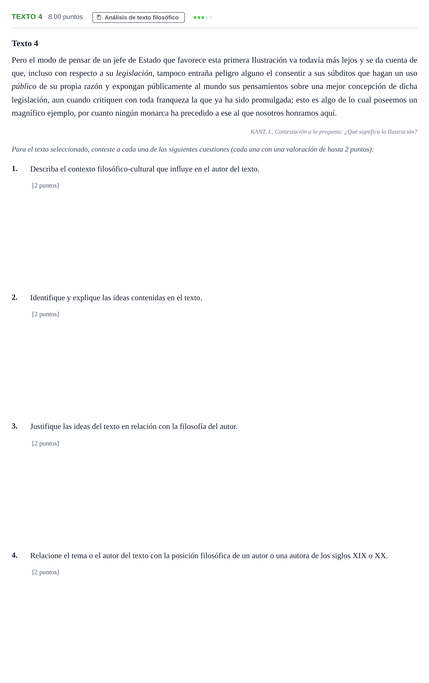 Enunciado: Ejercicio Texto 4 · Historia de la Filosofía PAU Andalucía Extraordinaria Titular 2024