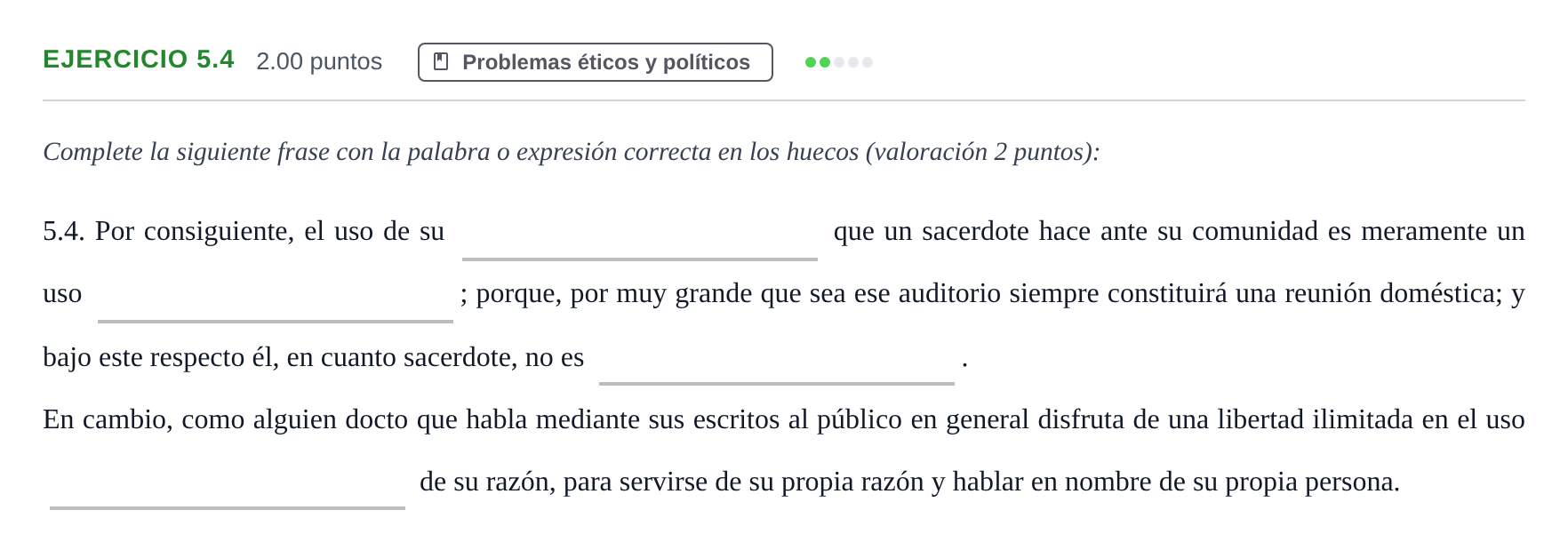 Enunciado: Ejercicio 5.4 · Historia de la Filosofía PAU Andalucía Ordinaria Reserva 2024