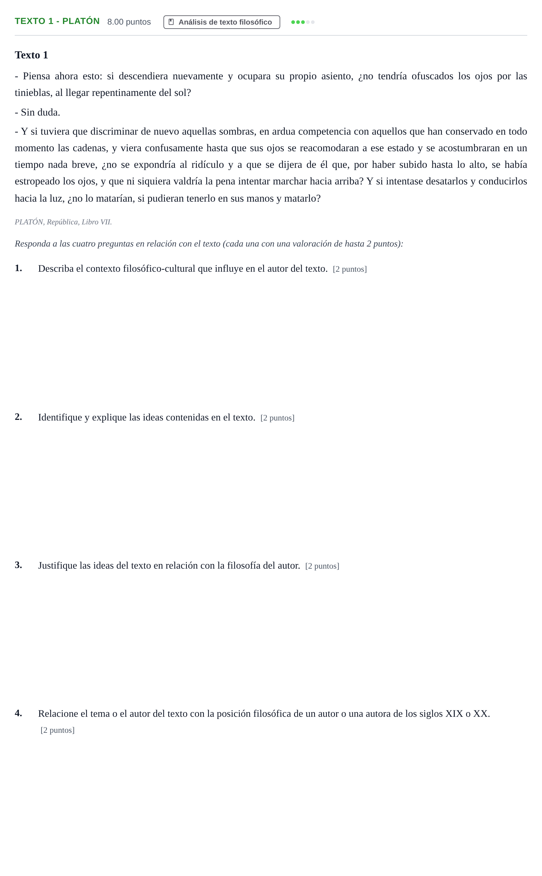 Enunciado: Ejercicio Texto 1 - Platón · Historia de la Filosofía PAU Andalucía Ordinaria Suplente 2024