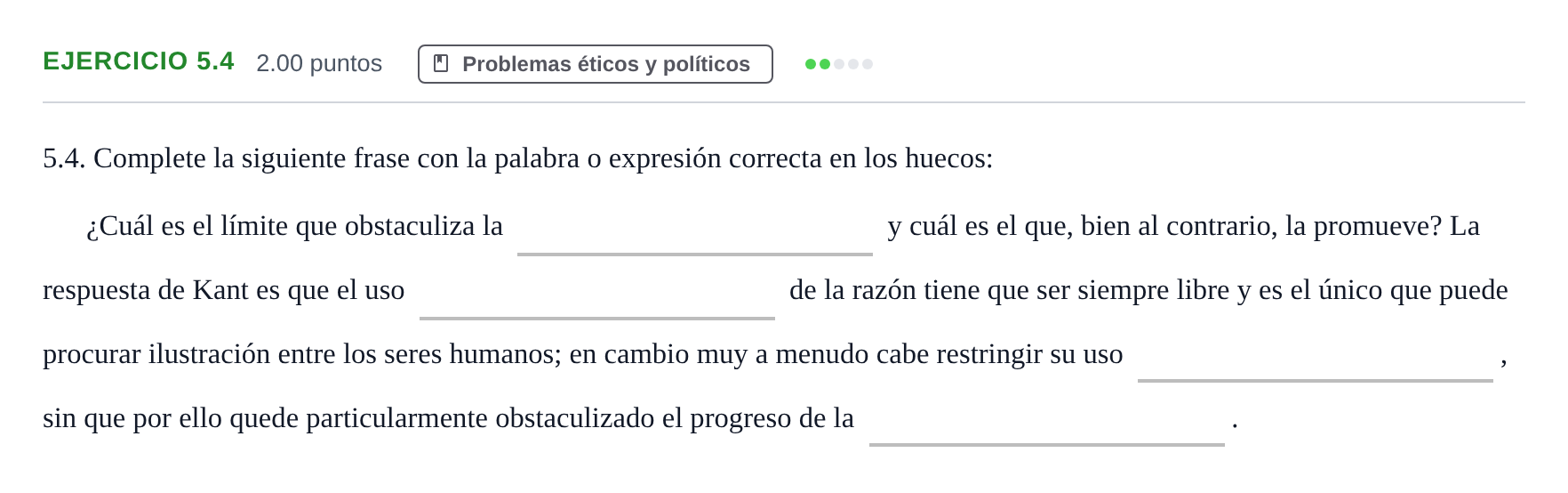 Enunciado: Ejercicio 5.4 · Historia de la Filosofía PAU Andalucía Ordinaria Titular 2024