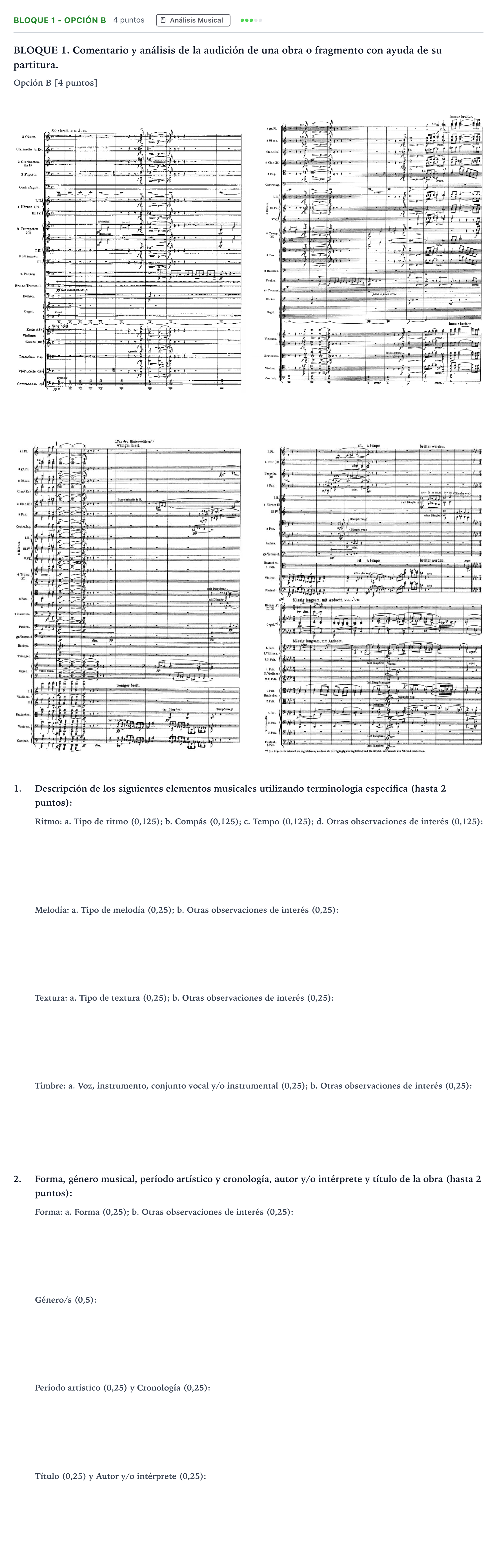 Enunciado: Bloque 1 - Opción B · Historia de la Música y de la Danza PAU Andalucía Extraordinaria Reserva 2024