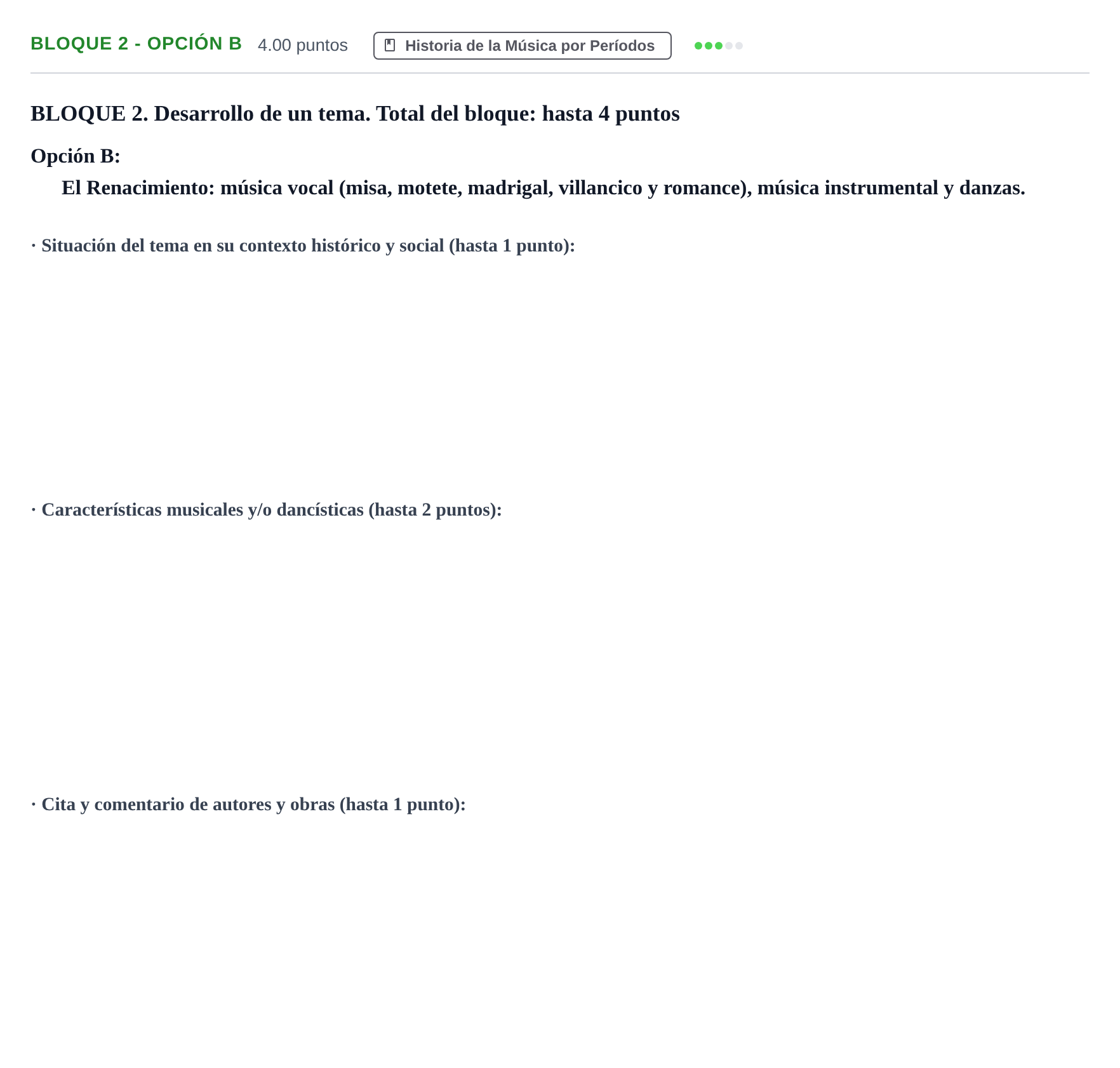Enunciado: Bloque 2 - Opción B · Historia de la Música y de la Danza PAU Andalucía Extraordinaria Suplente 2024