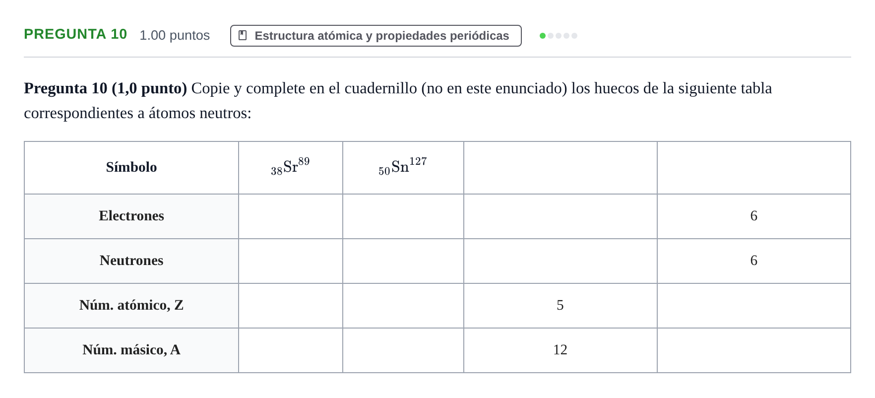 Enunciado: Pregunta 10 · Química PAU Castilla-La Mancha Extraordinaria 2022