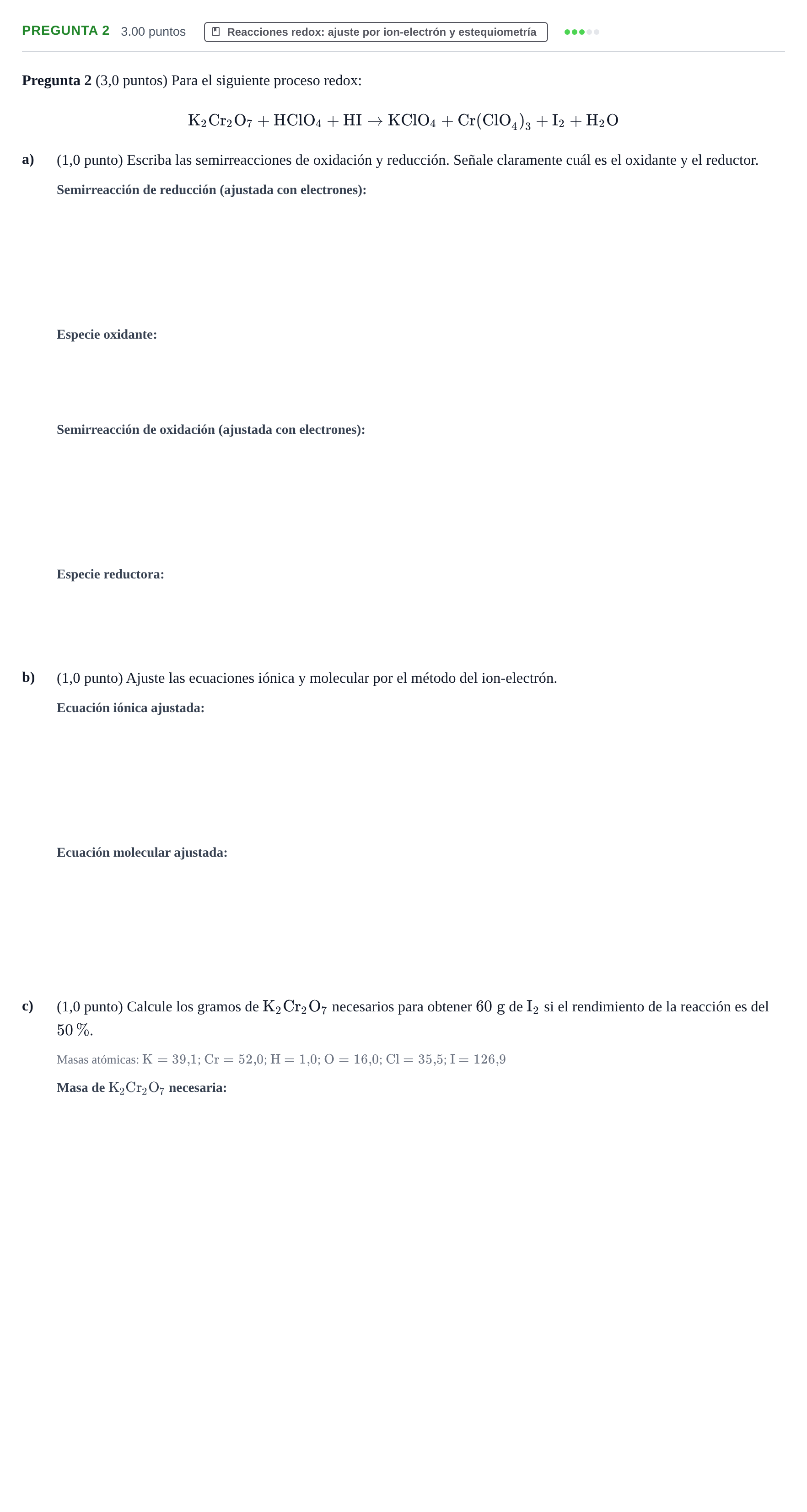 Enunciado: Pregunta 2 · Química PAU Castilla-La Mancha Extraordinaria 2022