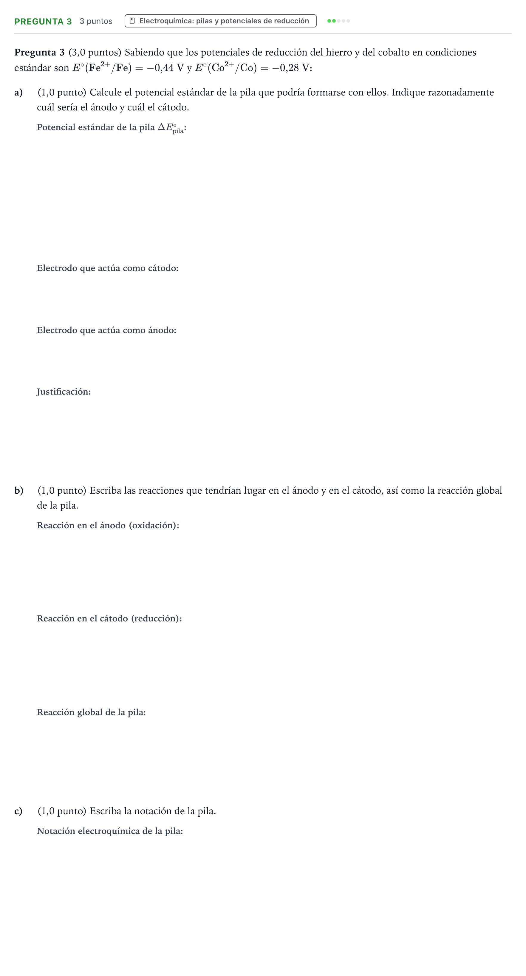 Enunciado: Pregunta 3 · Química PAU Castilla-La Mancha Extraordinaria 2022