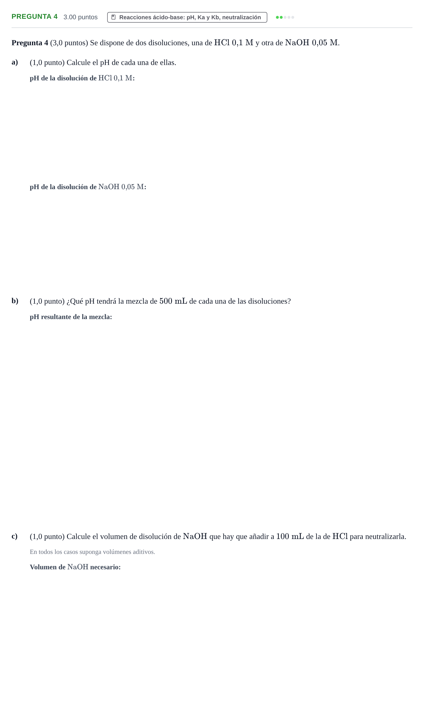 Enunciado: Pregunta 4 · Química PAU Castilla-La Mancha Extraordinaria 2022