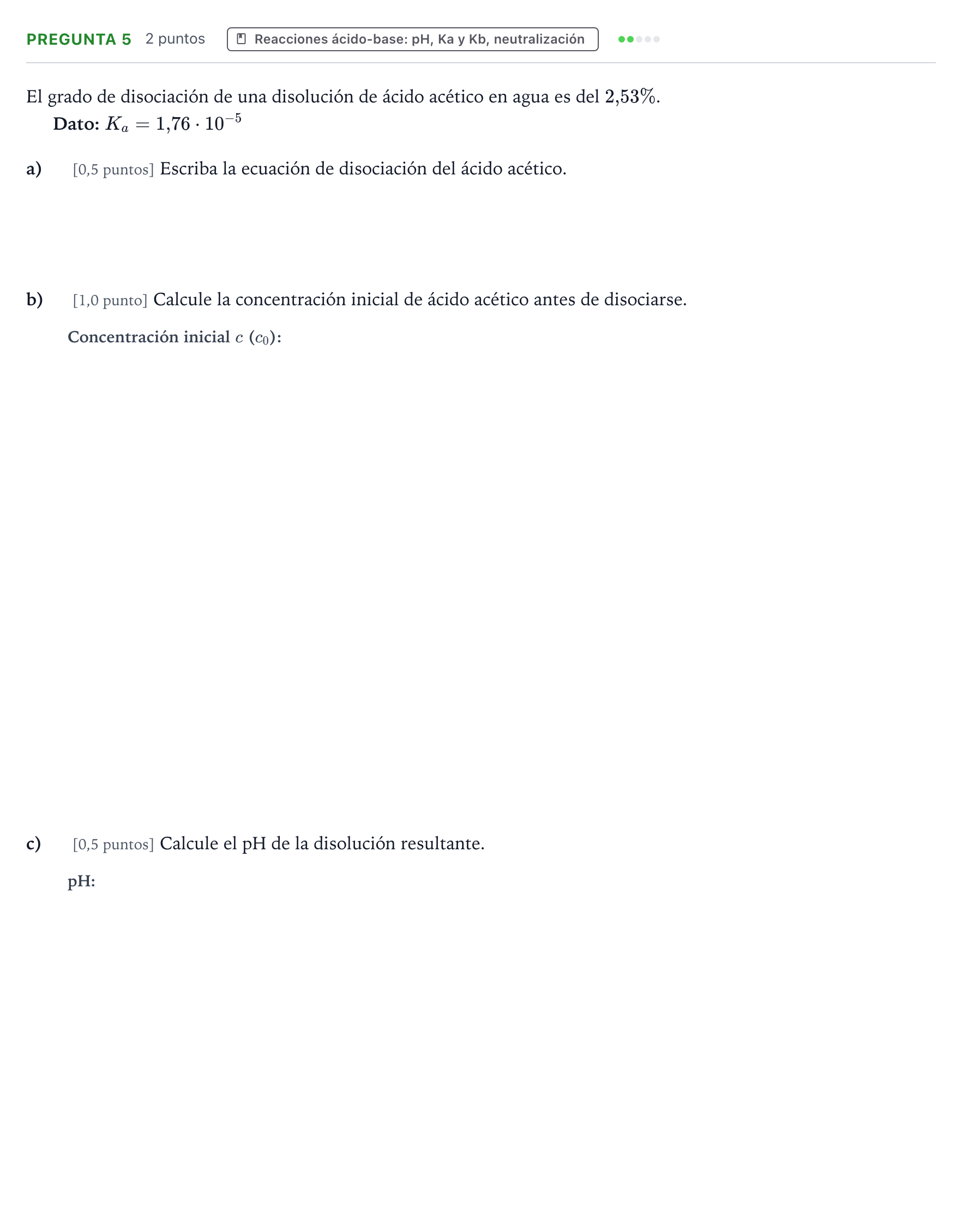 Enunciado: Pregunta 5 · Química PAU Castilla-La Mancha Extraordinaria 2022