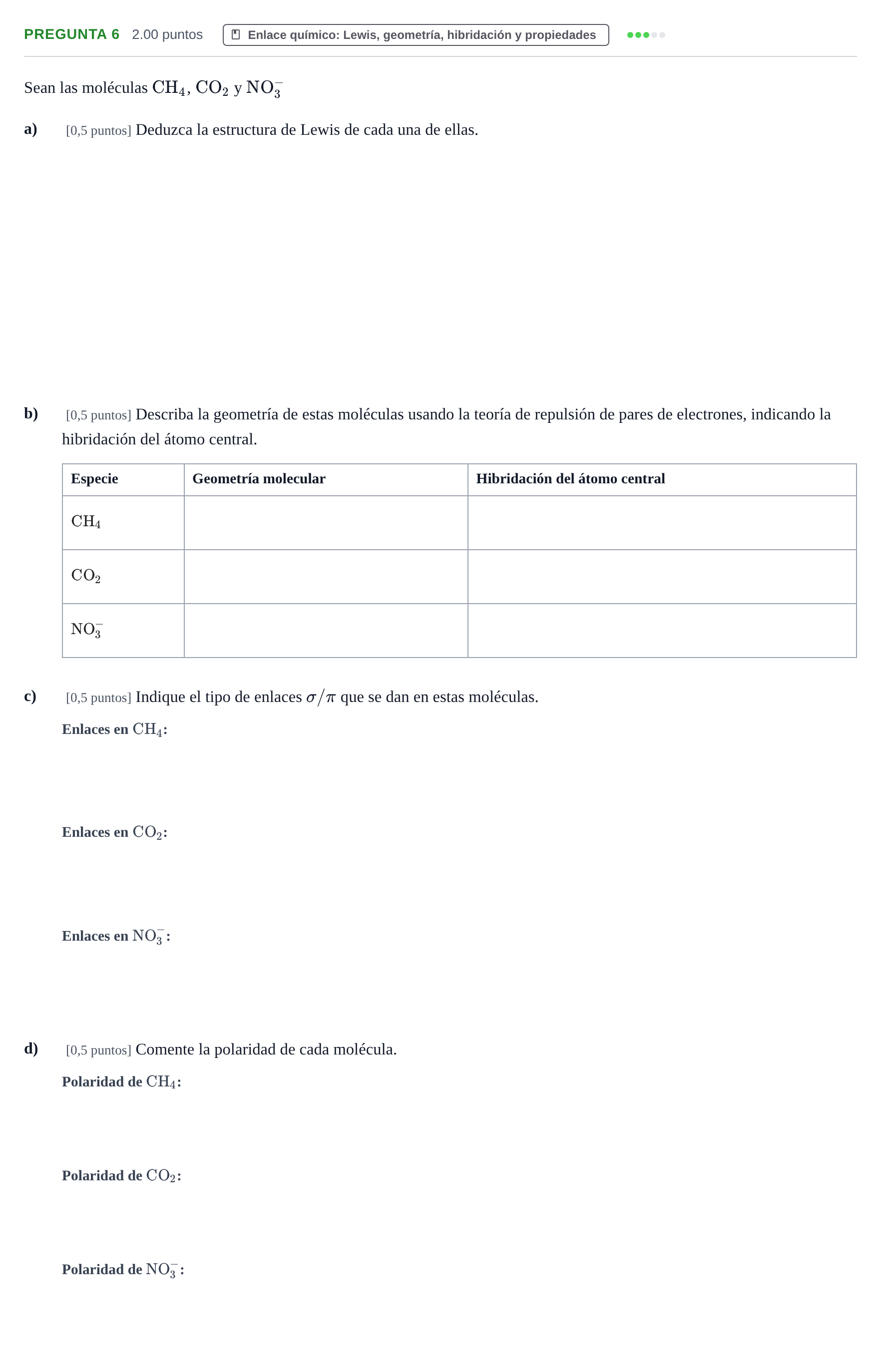 Enunciado: Pregunta 6 · Química PAU Castilla-La Mancha Extraordinaria 2022