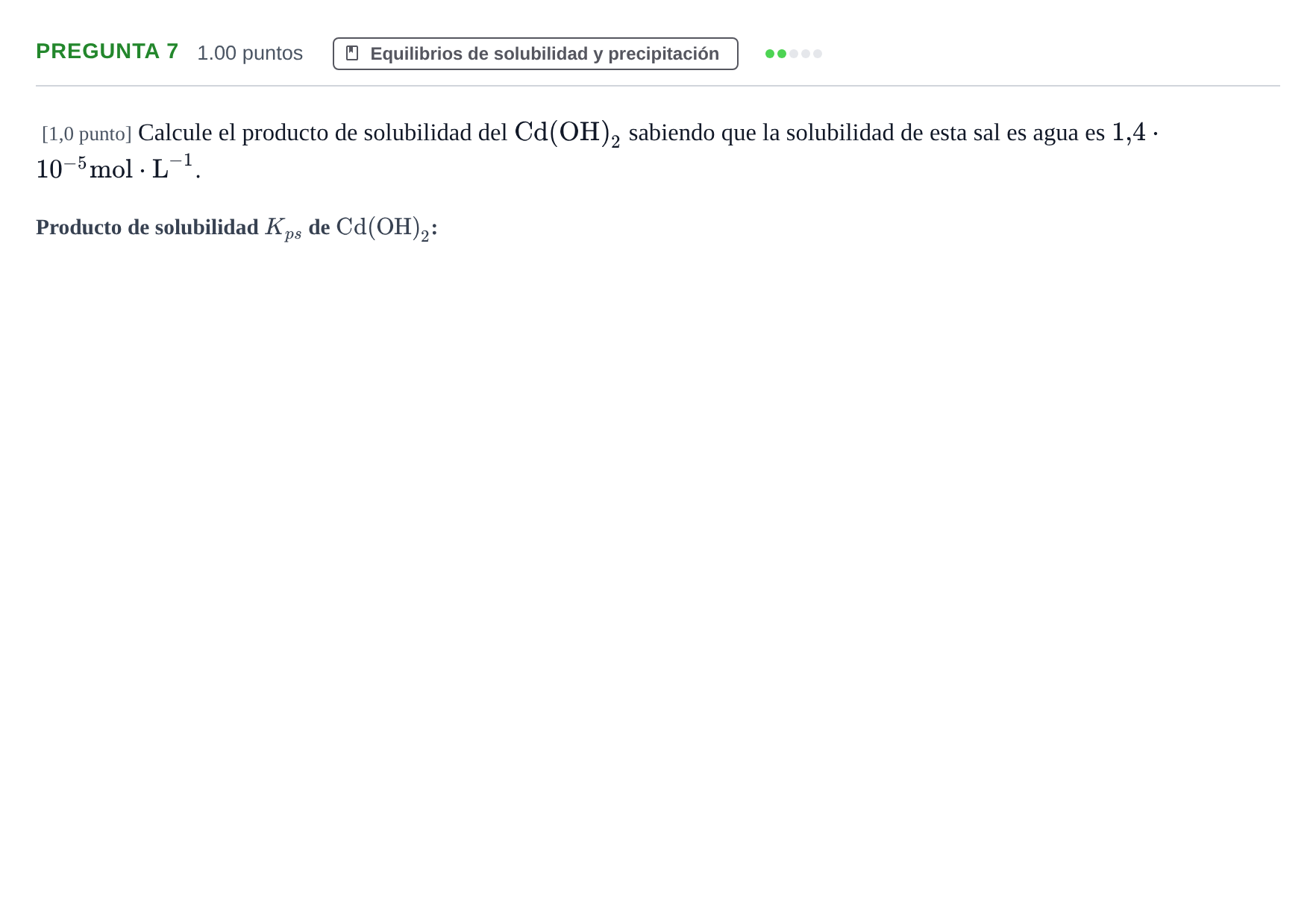 Enunciado: Pregunta 7 · Química PAU Castilla-La Mancha Extraordinaria 2022
