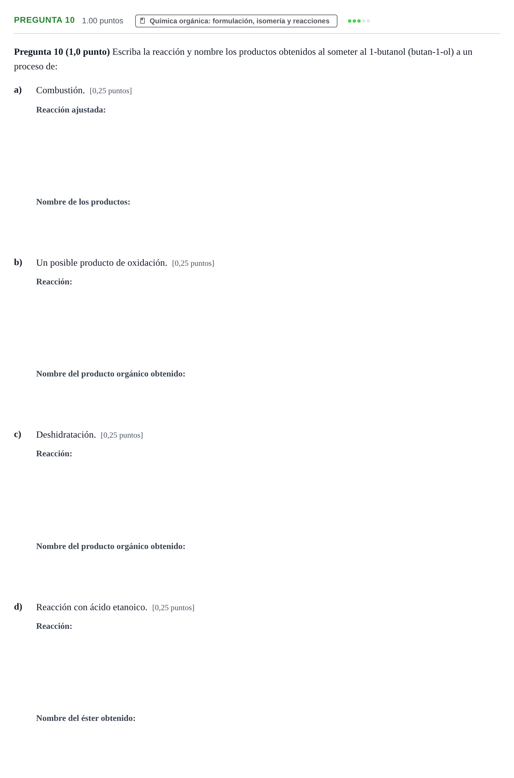Enunciado: Pregunta 10 · Química PAU Castilla-La Mancha Ordinaria 2022