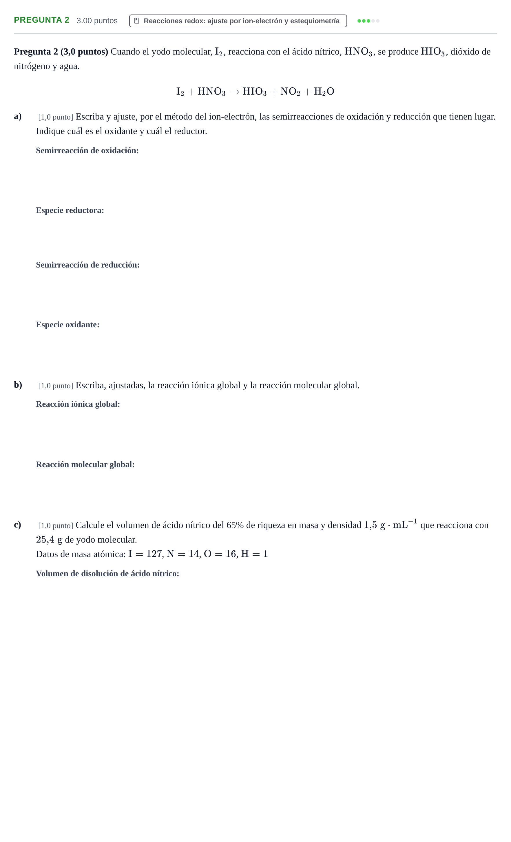 Enunciado: Pregunta 2 · Química PAU Castilla-La Mancha Ordinaria 2022